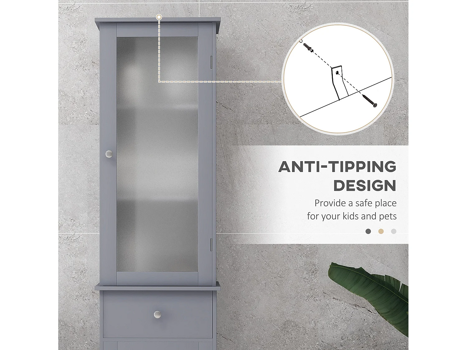Zira Tall Slim Grey Bathroom Storage Cabinet Shelves Drawer and Door
