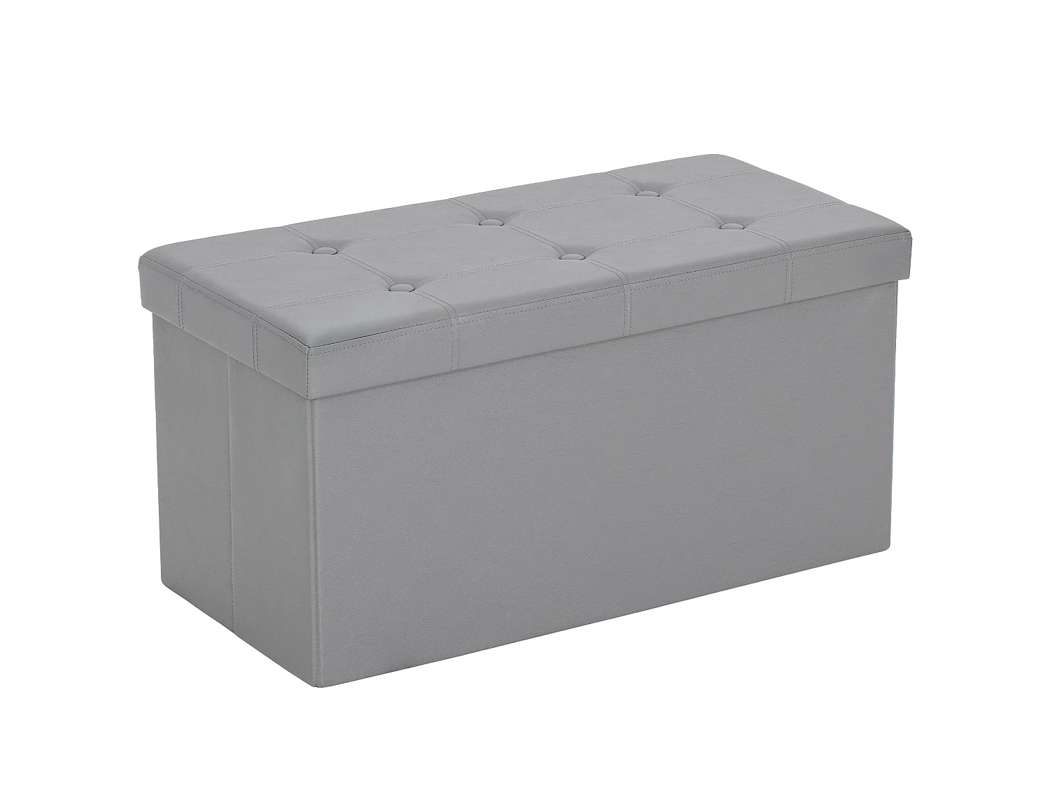 Nevi Folding PU Leather Grey Storage Ottoman Bench 89 Litre