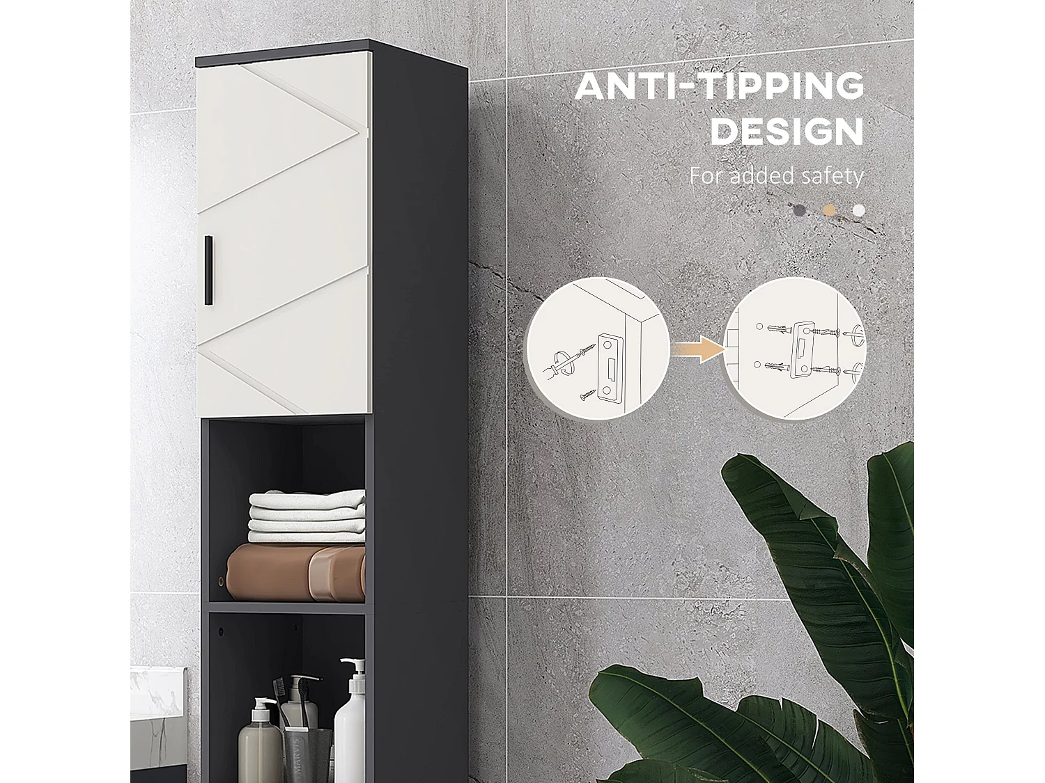 Nomalo Tall Minimalist Bathroom Cabinet with Embossed Front and Adjustable Shelves Grey