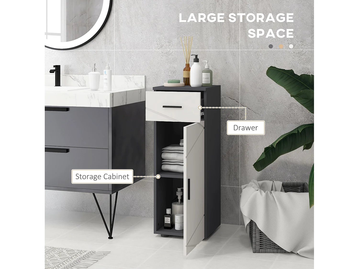 Gazzeta Slim Two Tone Grey Bathroom Cabinet with Drawer and Cupboard