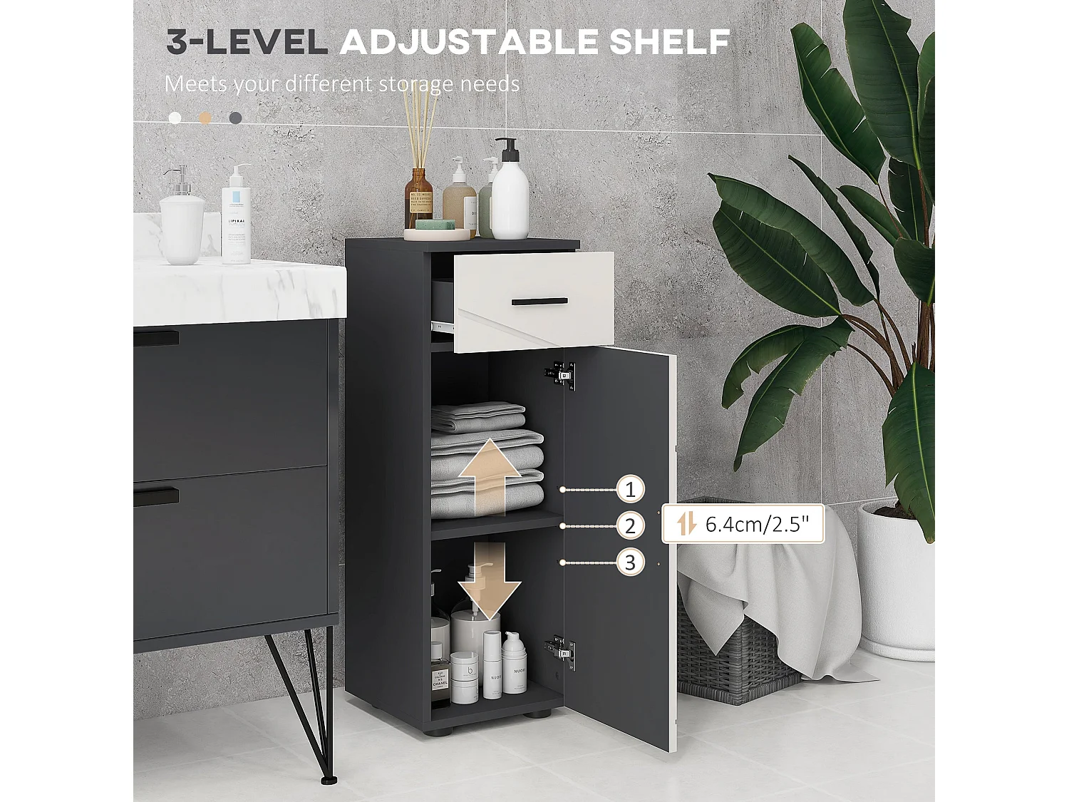 Gazzeta Slim Two Tone Grey Bathroom Cabinet with Drawer and Cupboard