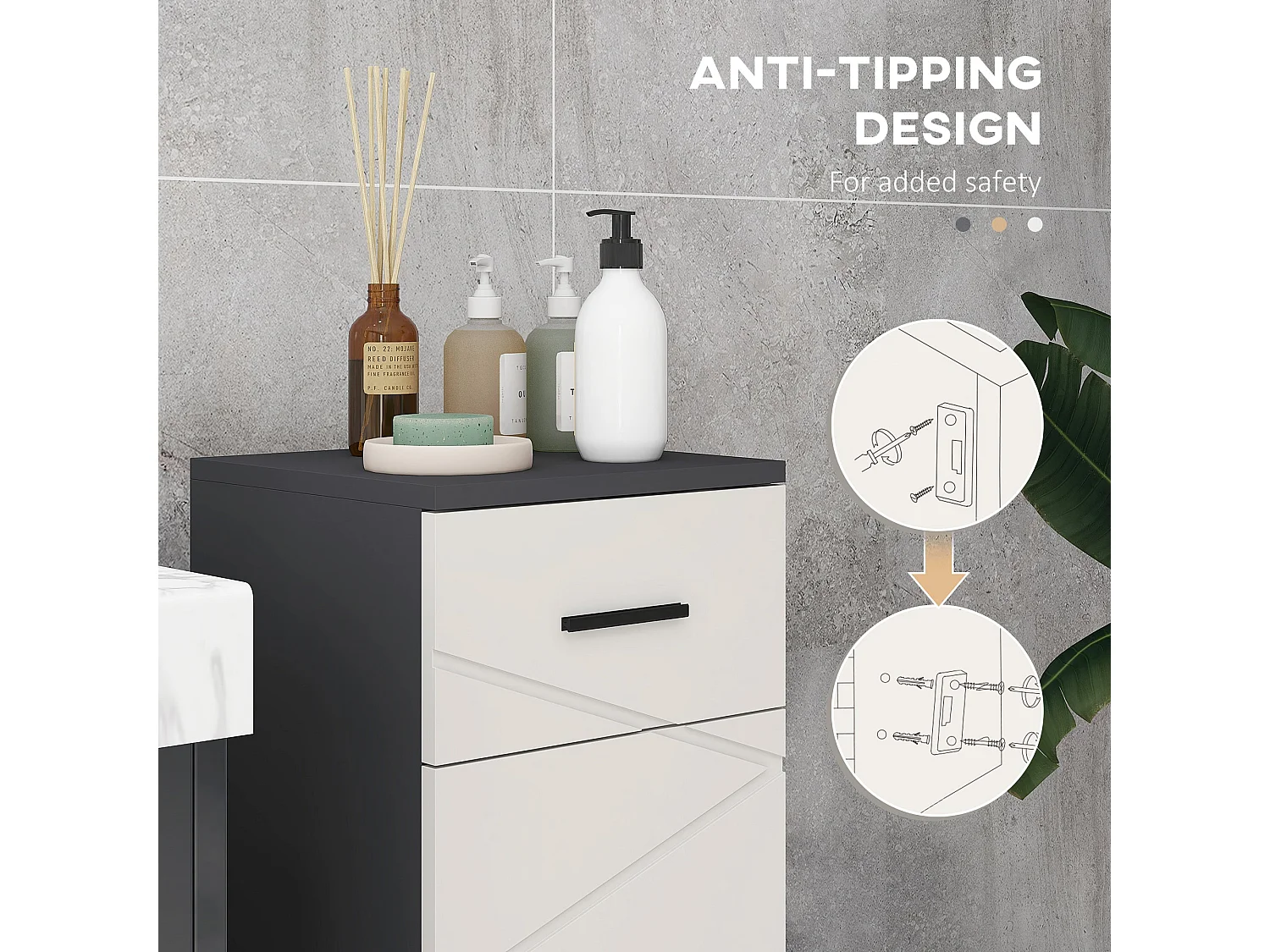 Gazzeta Slim Two Tone Grey Bathroom Cabinet with Drawer and Cupboard