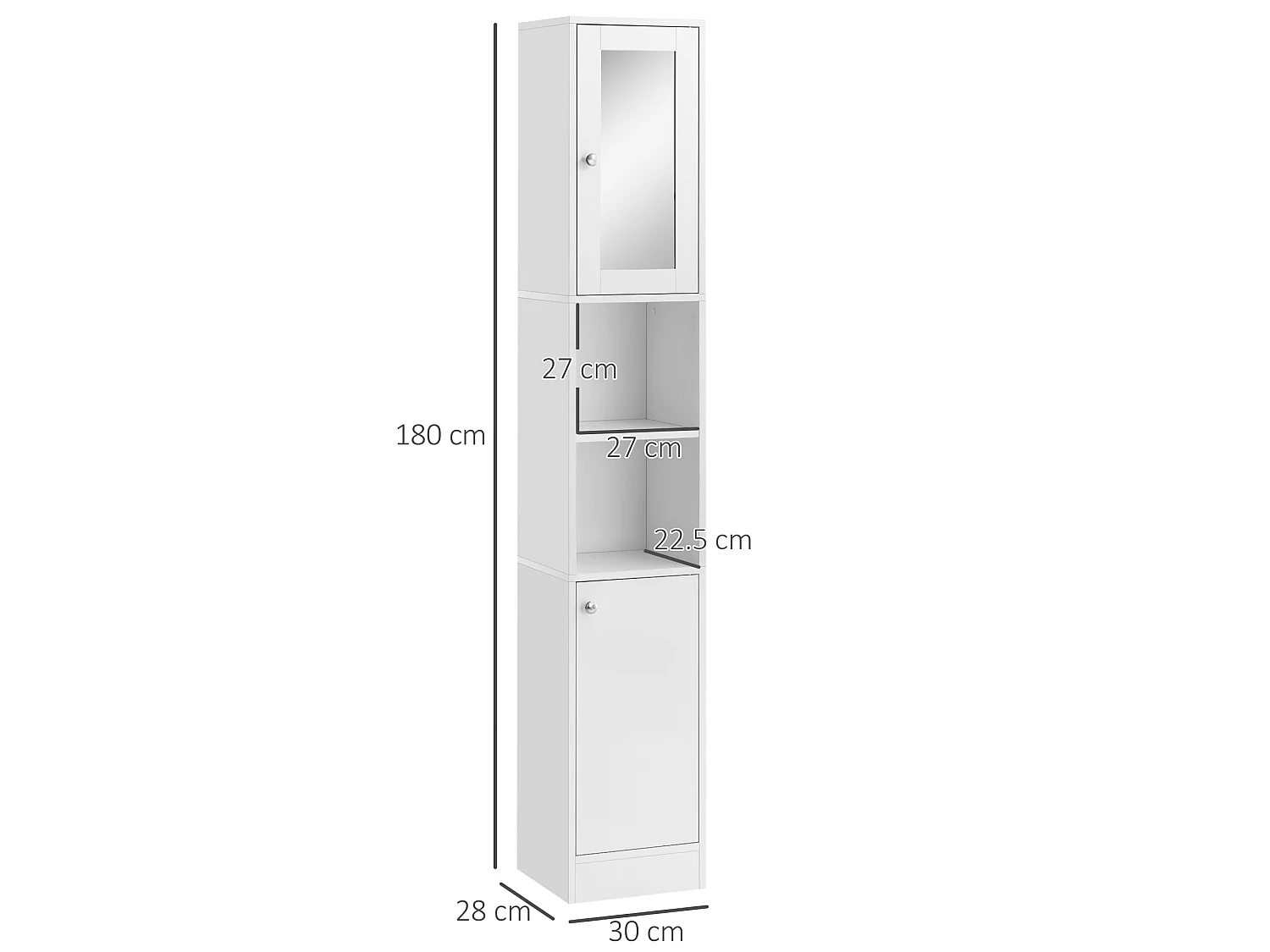 Sokana Tall Freestanding Bathroom Cabinet with Mirror and Adjustable Shelves White