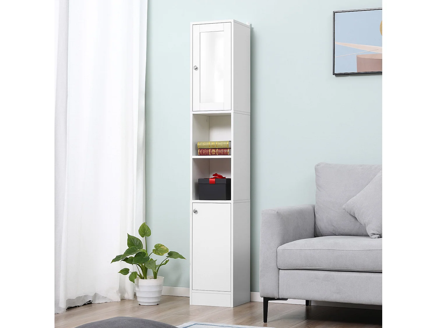Sokana Tall Freestanding Bathroom Cabinet with Mirror and Adjustable Shelves White