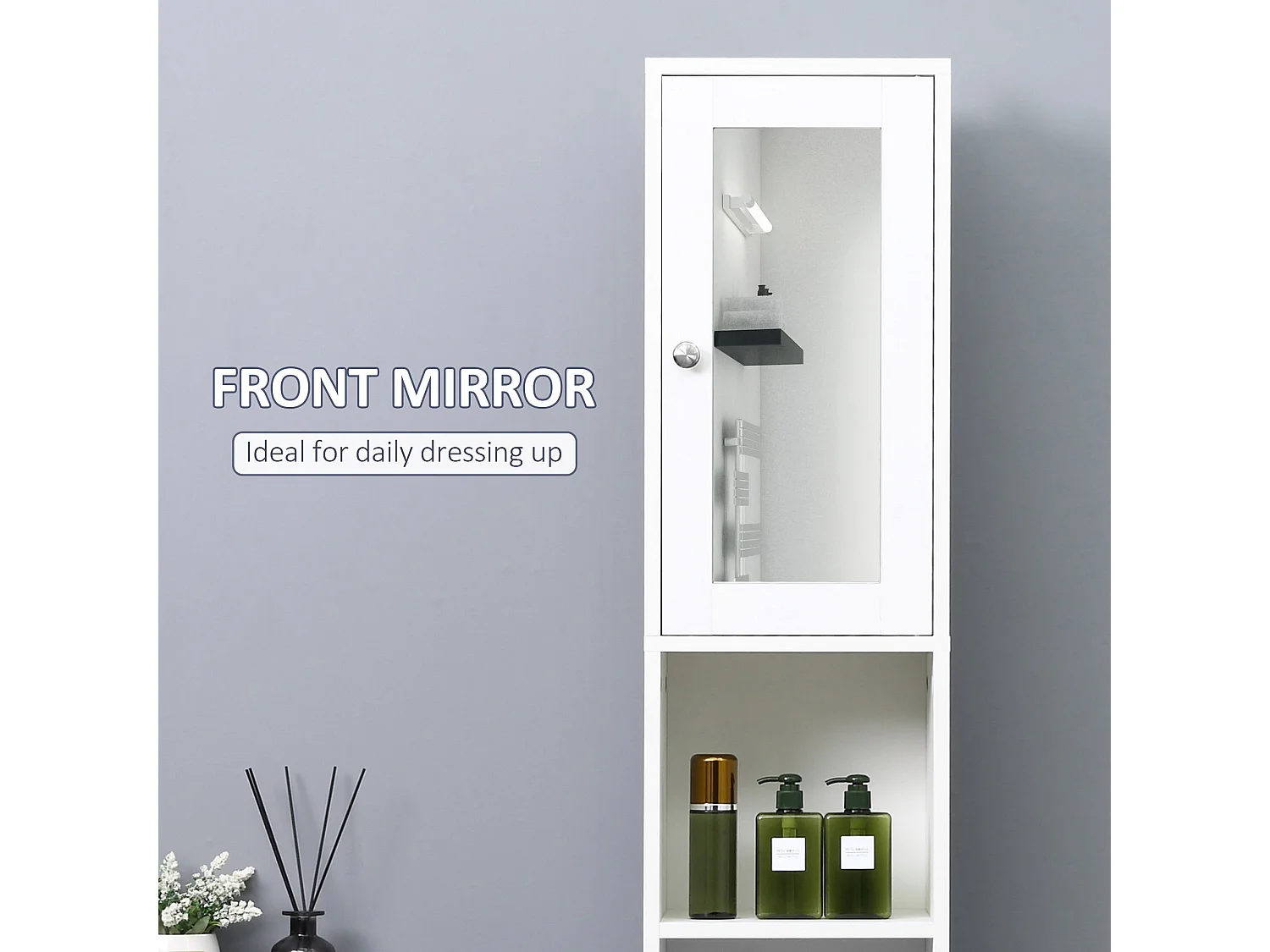 Sokana Tall Freestanding Bathroom Cabinet with Mirror and Adjustable Shelves White