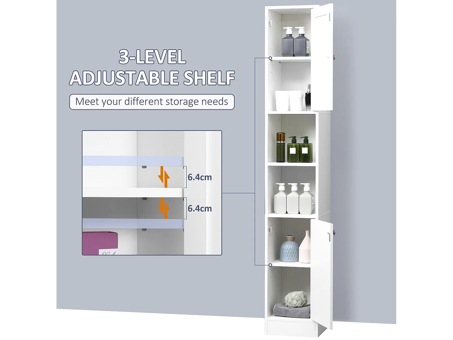 Sokana Tall Freestanding Bathroom Cabinet with Mirror and Adjustable Shelves White