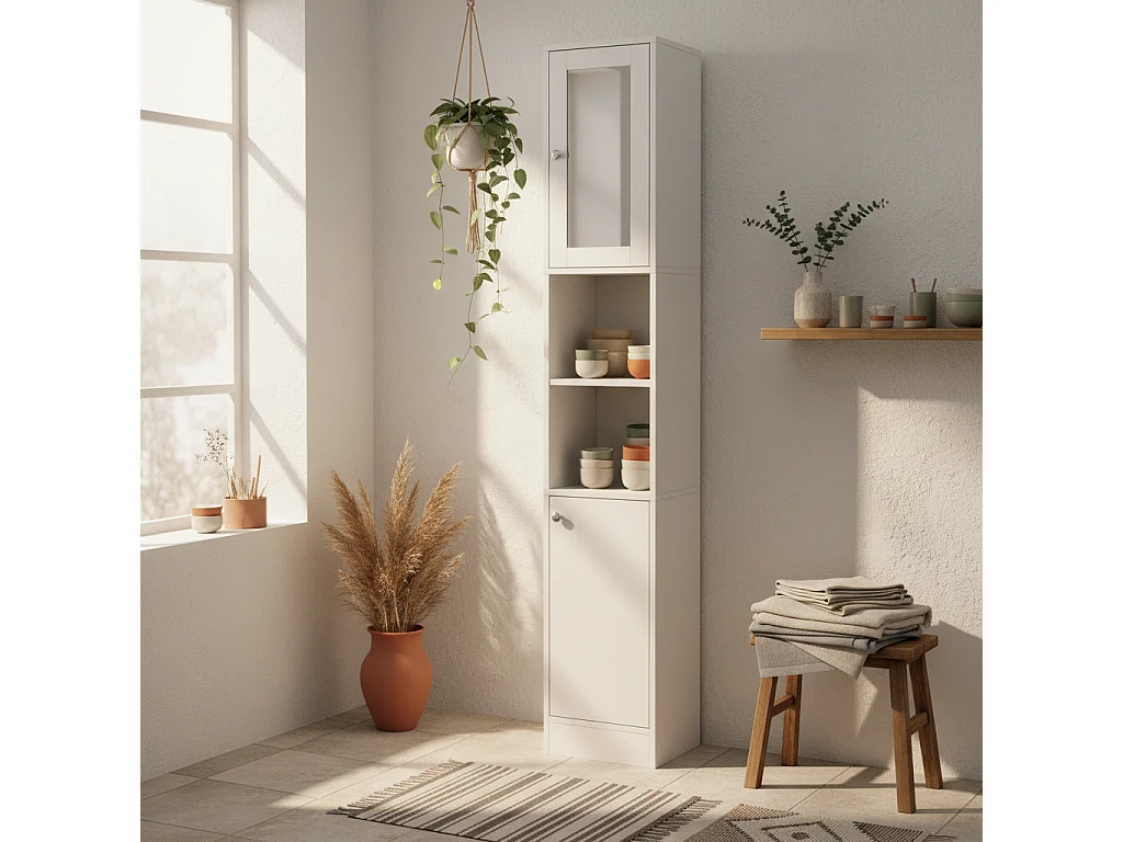 Sokana Tall Freestanding Bathroom Cabinet with Mirror and Adjustable Shelves White