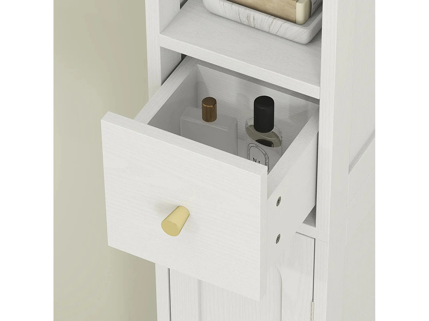 Extra Tall White Bathroom Storage Cabinet with Arched Doors 185cm