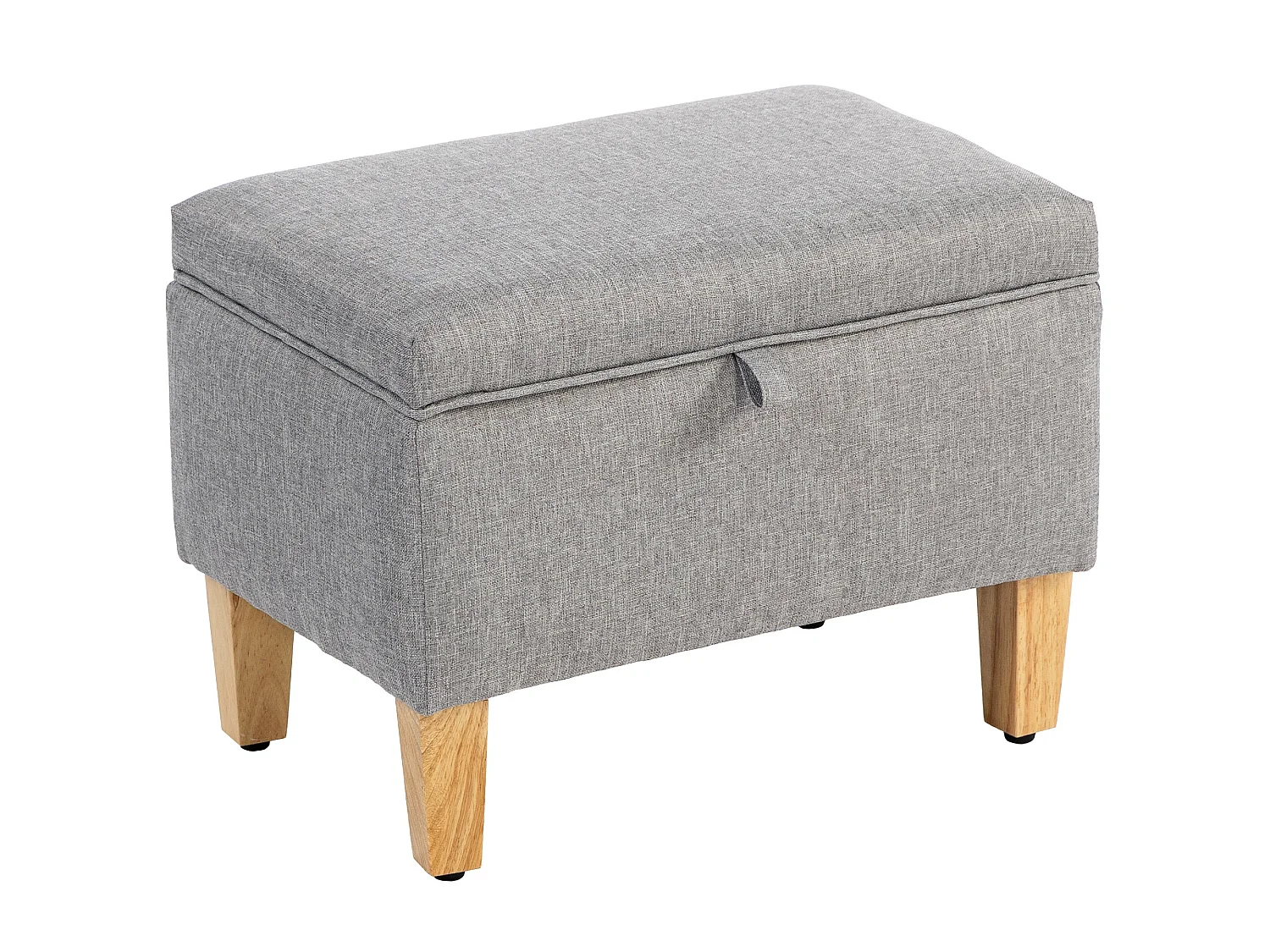 Tonale Linen Light Grey Compact Storage Ottoman with Natural Wooden Legs