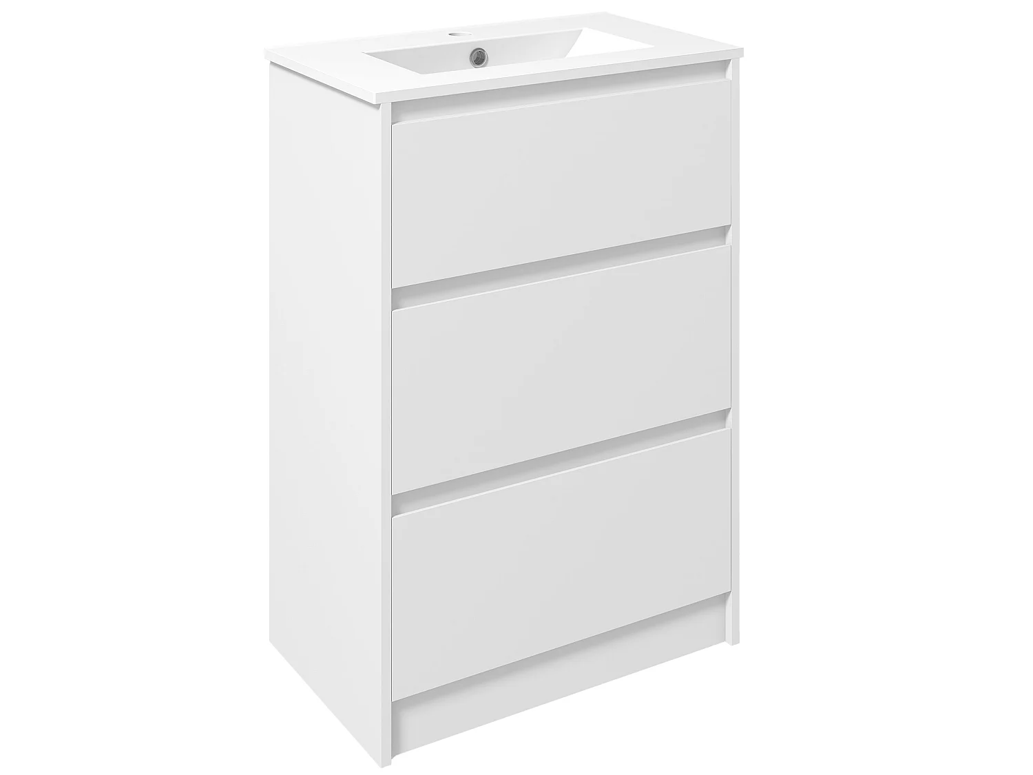 Nilute Floor Standing Vanity Unit with Built In Basin and 2 Drawers High Gloss White 600mm