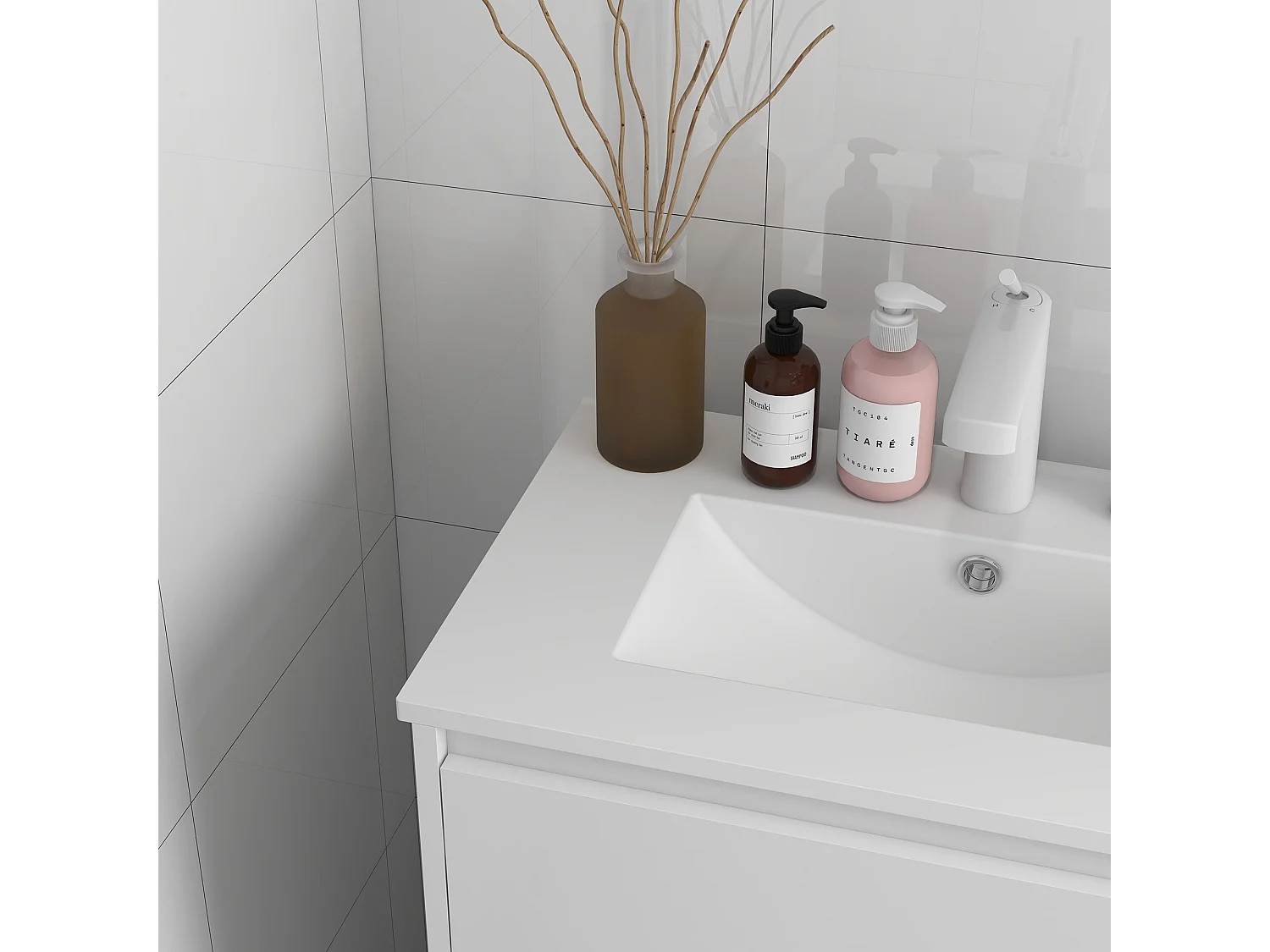 Nilute Floor Standing Vanity Unit with Built In Basin and 2 Drawers High Gloss White 600mm
