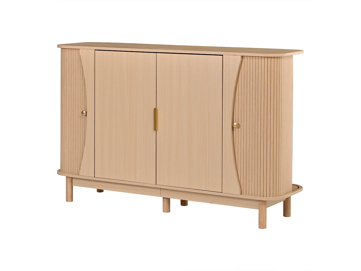 Nowoczesna komoda 140x40x88 cm - 2 drzwi przesuwne i 2 drzwi uchylne - wykończenie drewnopodobne - MDF - kolor naturalny