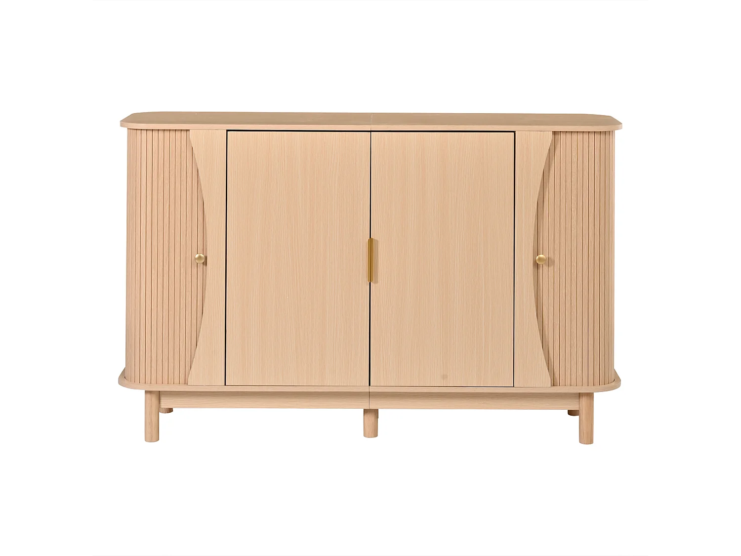 Nowoczesna komoda 140x40x88 cm - 2 drzwi przesuwne i 2 drzwi uchylne - wykończenie drewnopodobne - MDF - kolor naturalny