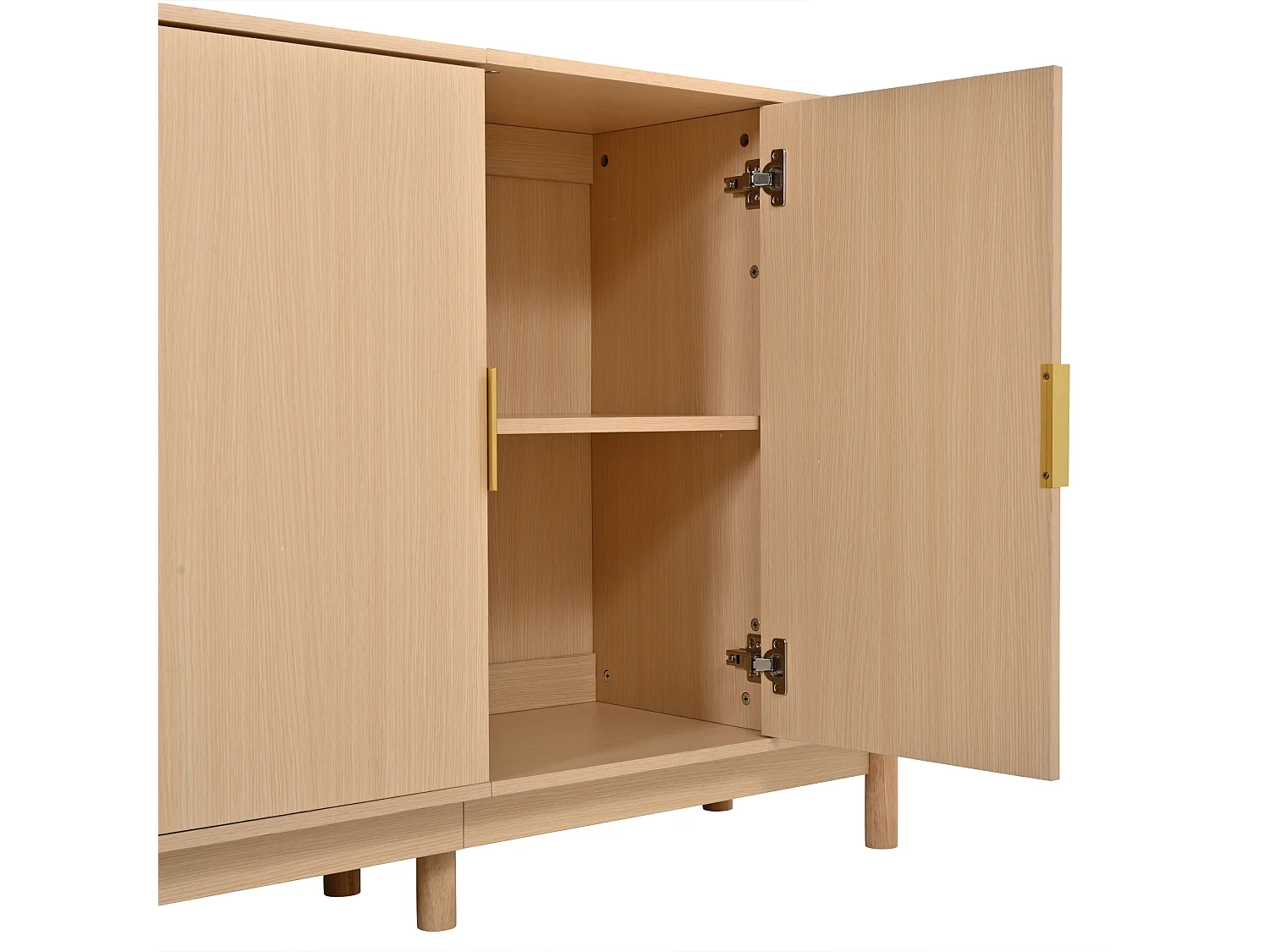 Nowoczesna komoda 140x40x88 cm - 2 drzwi przesuwne i 2 drzwi uchylne - wykończenie drewnopodobne - MDF - kolor naturalny