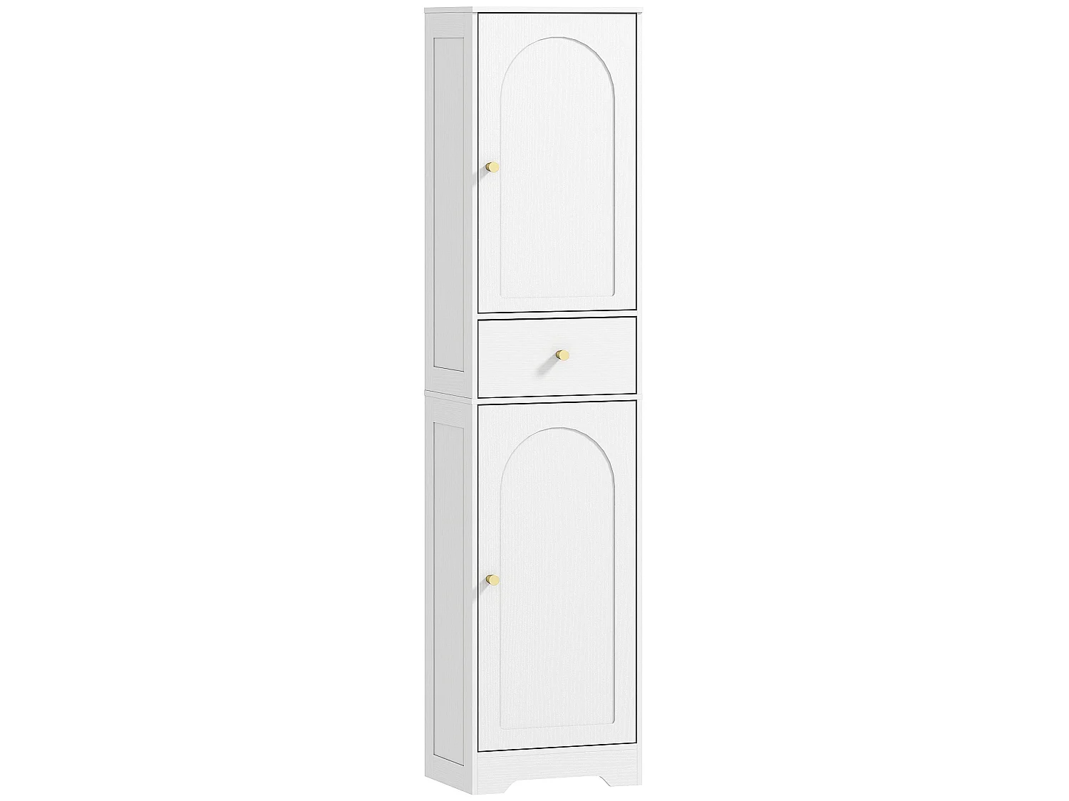 Remodi Tall White Bathroom Cabinet with Arched Doors and Gold Tone Knobs