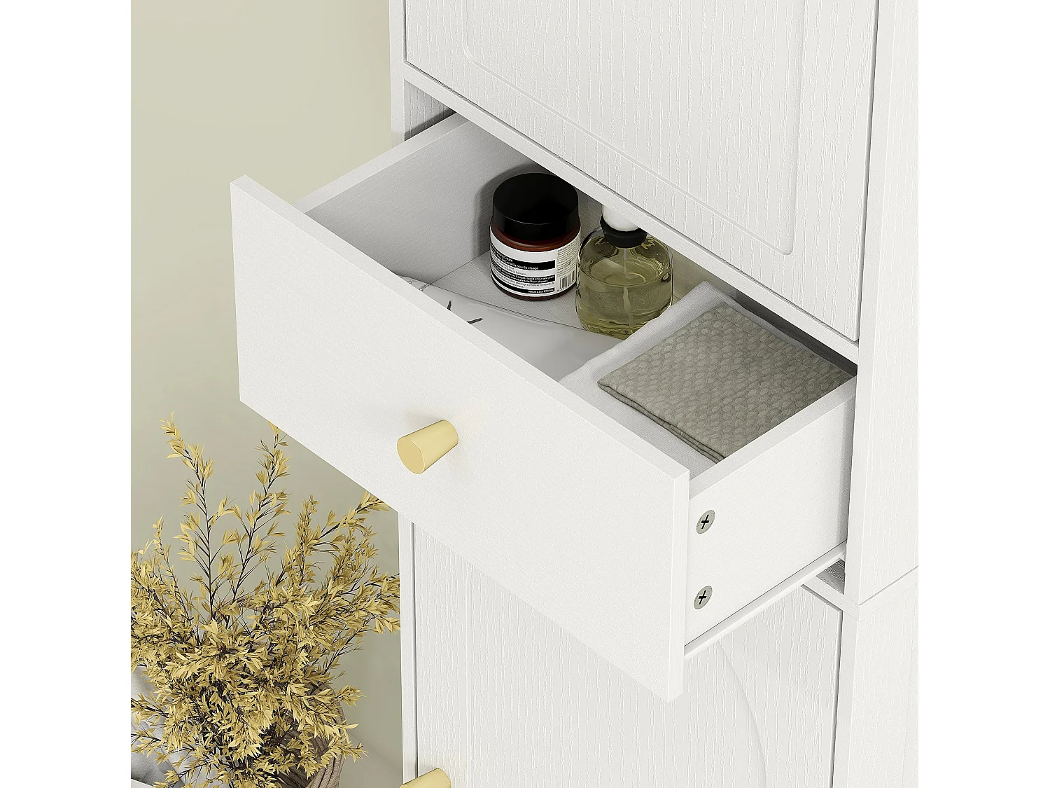 Remodi Tall White Bathroom Cabinet with Arched Doors and Gold Tone Knobs