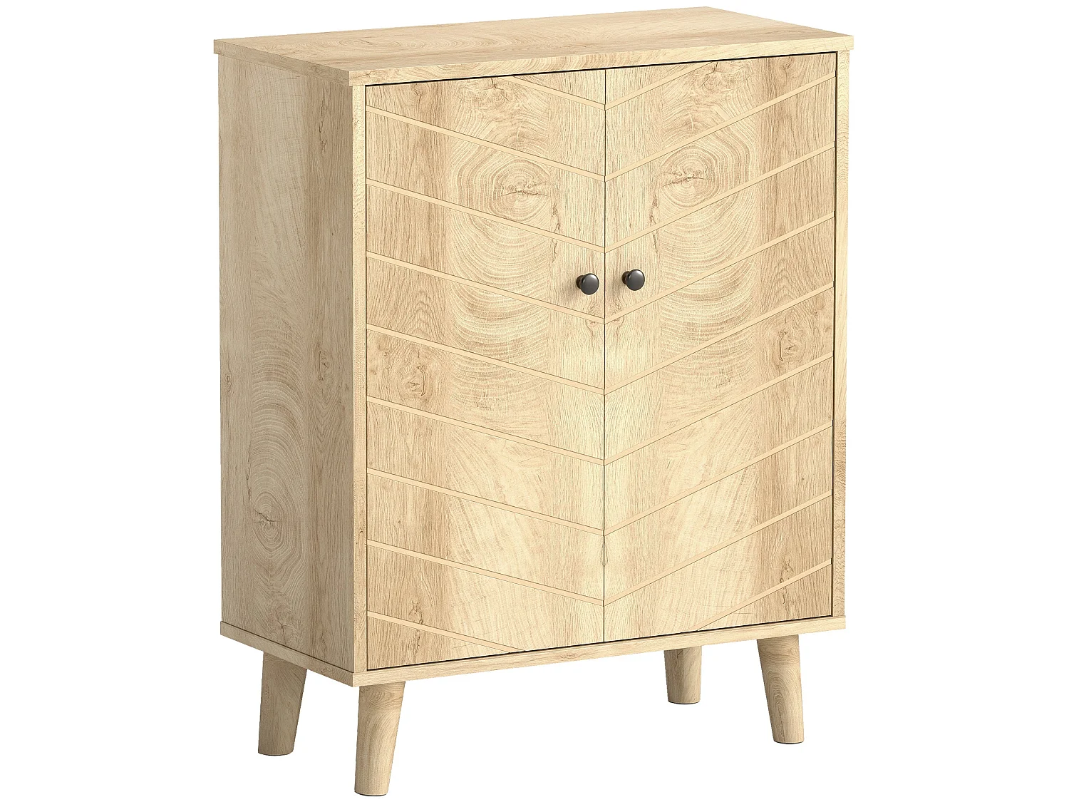 Elka Dive Natural Wood Effect Chevron Sideboard 2 Doors Angled Legs