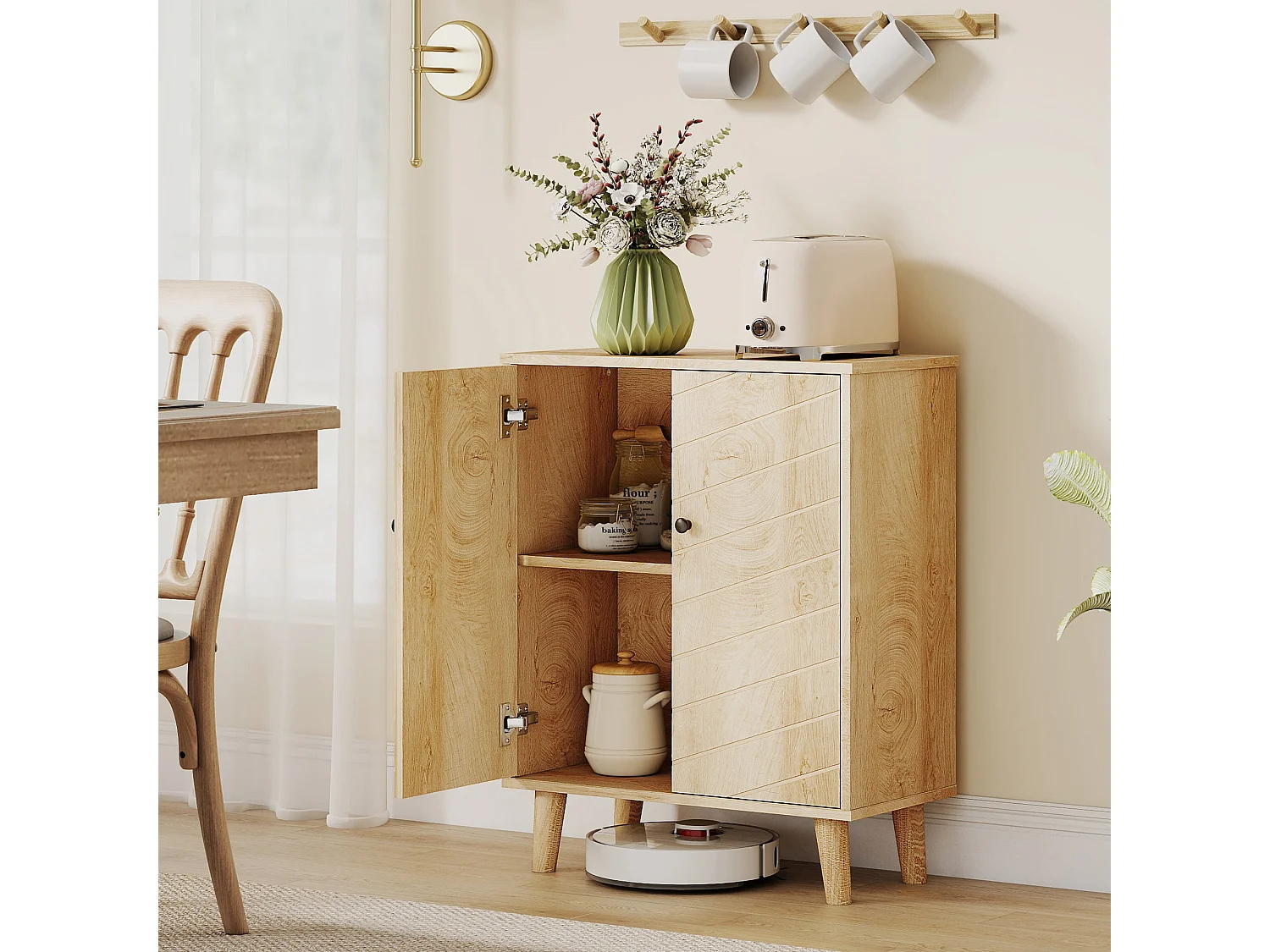 Elka Dive Natural Wood Effect Chevron Sideboard 2 Doors Angled Legs