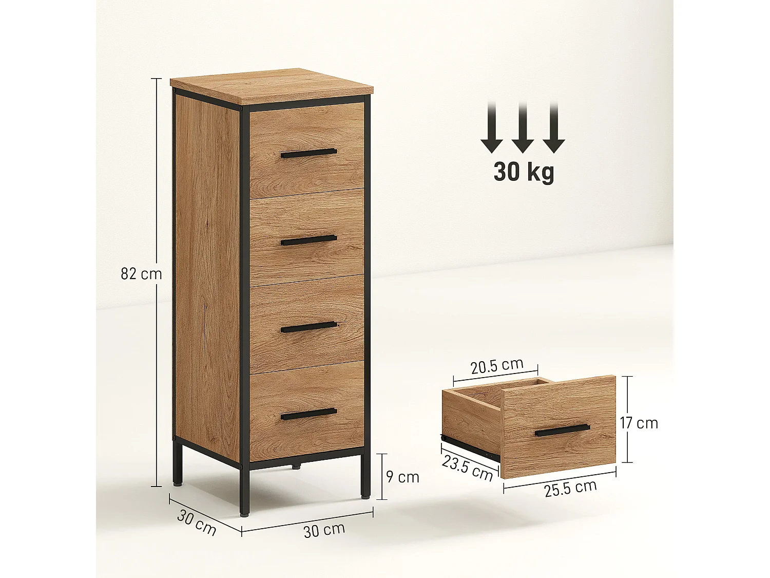 Nita Narrow 4 Drawer Bathroom Cabinet Oak Finish