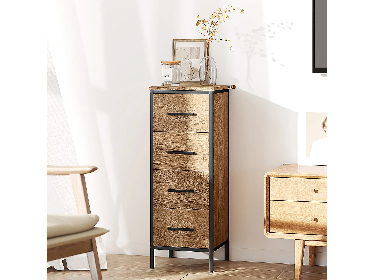 Nita Narrow 4 Drawer Bathroom Cabinet Oak Finish