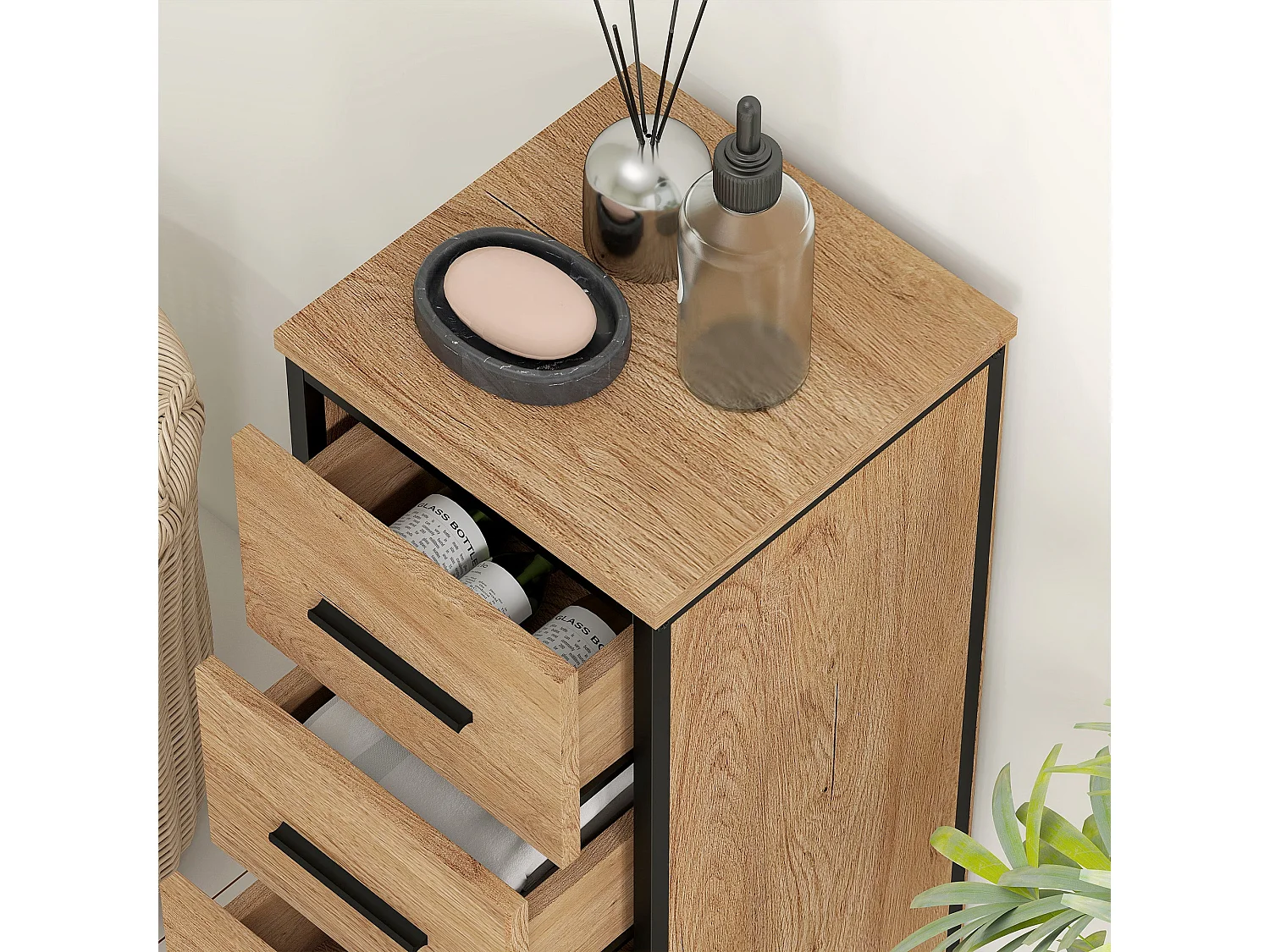 Nita Narrow 4 Drawer Bathroom Cabinet Oak Finish