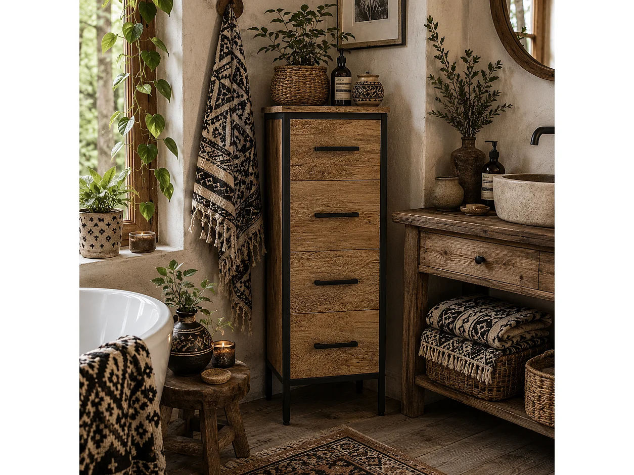 Nita Narrow 4 Drawer Bathroom Cabinet Oak Finish