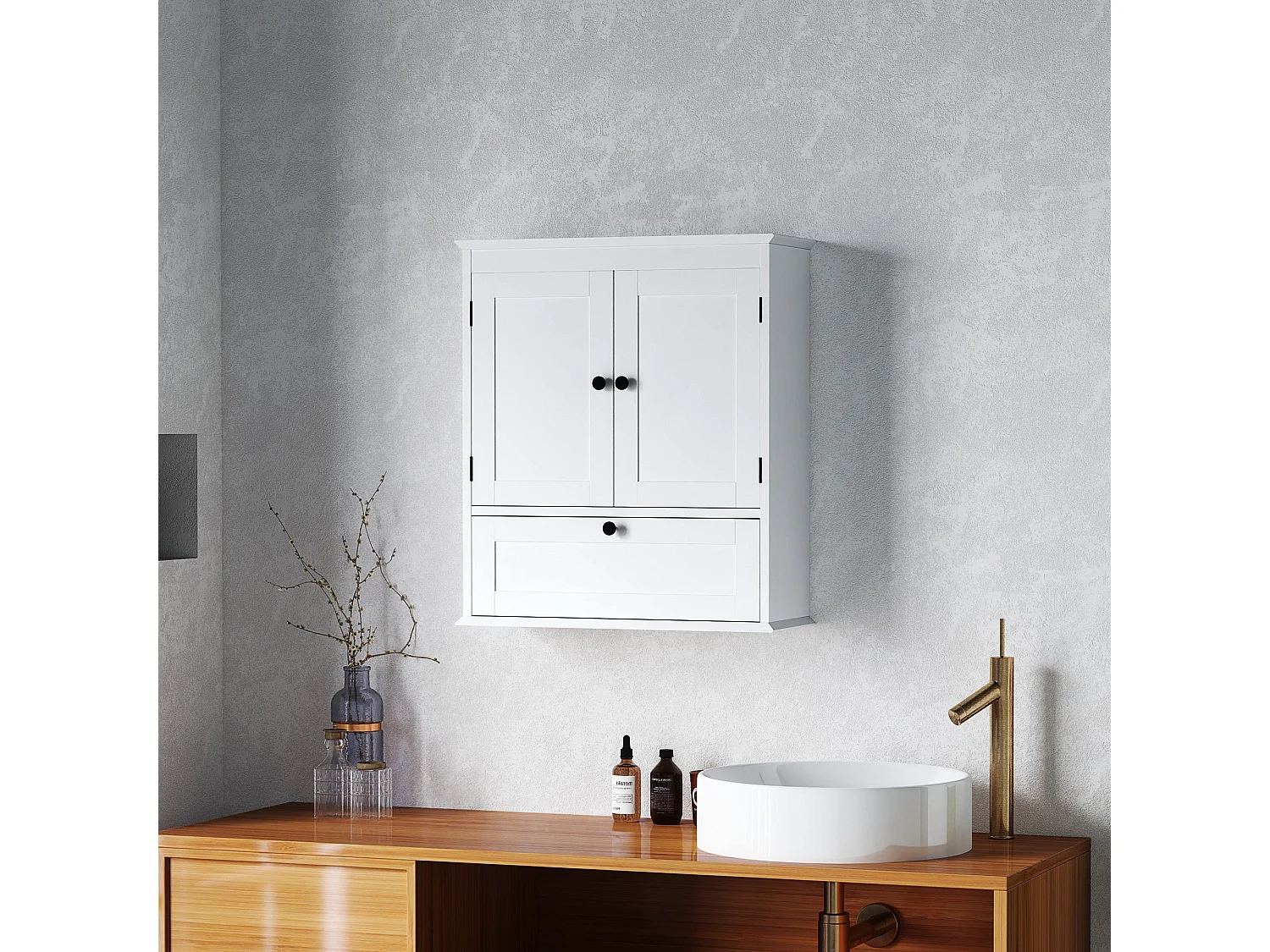 Nelavi Wall Mounted Bathroom Cabinet 55x22x62cm White