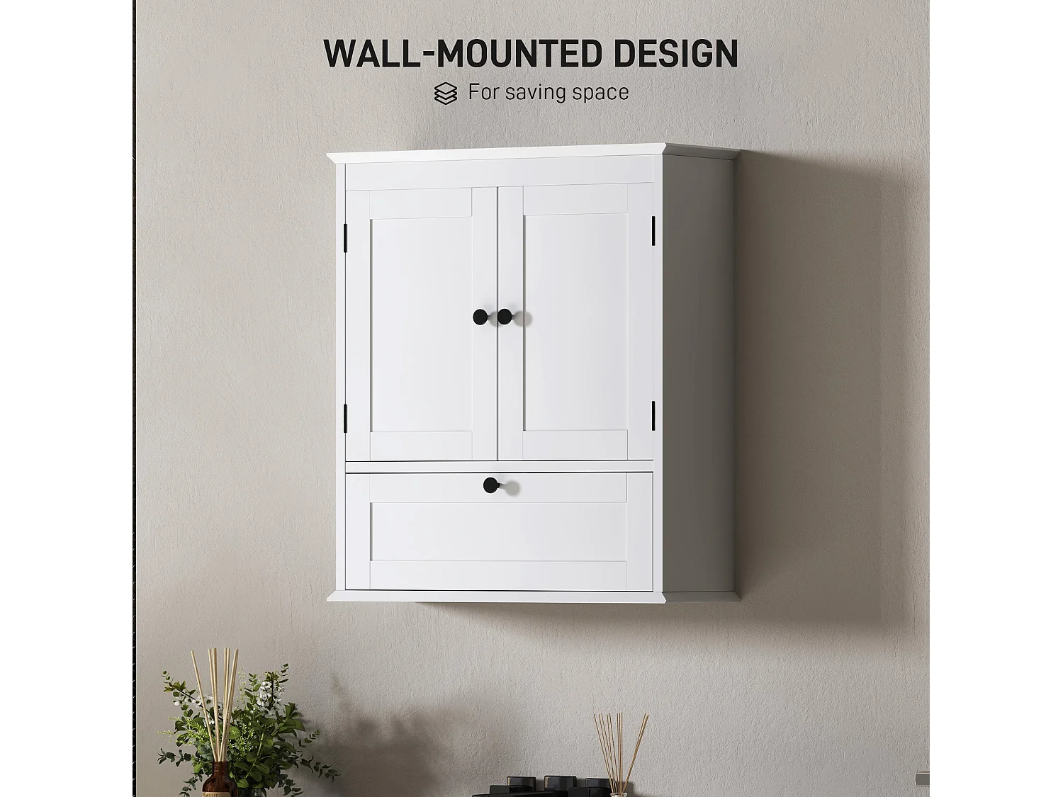 Nelavi Wall Mounted Bathroom Cabinet 55x22x62cm White