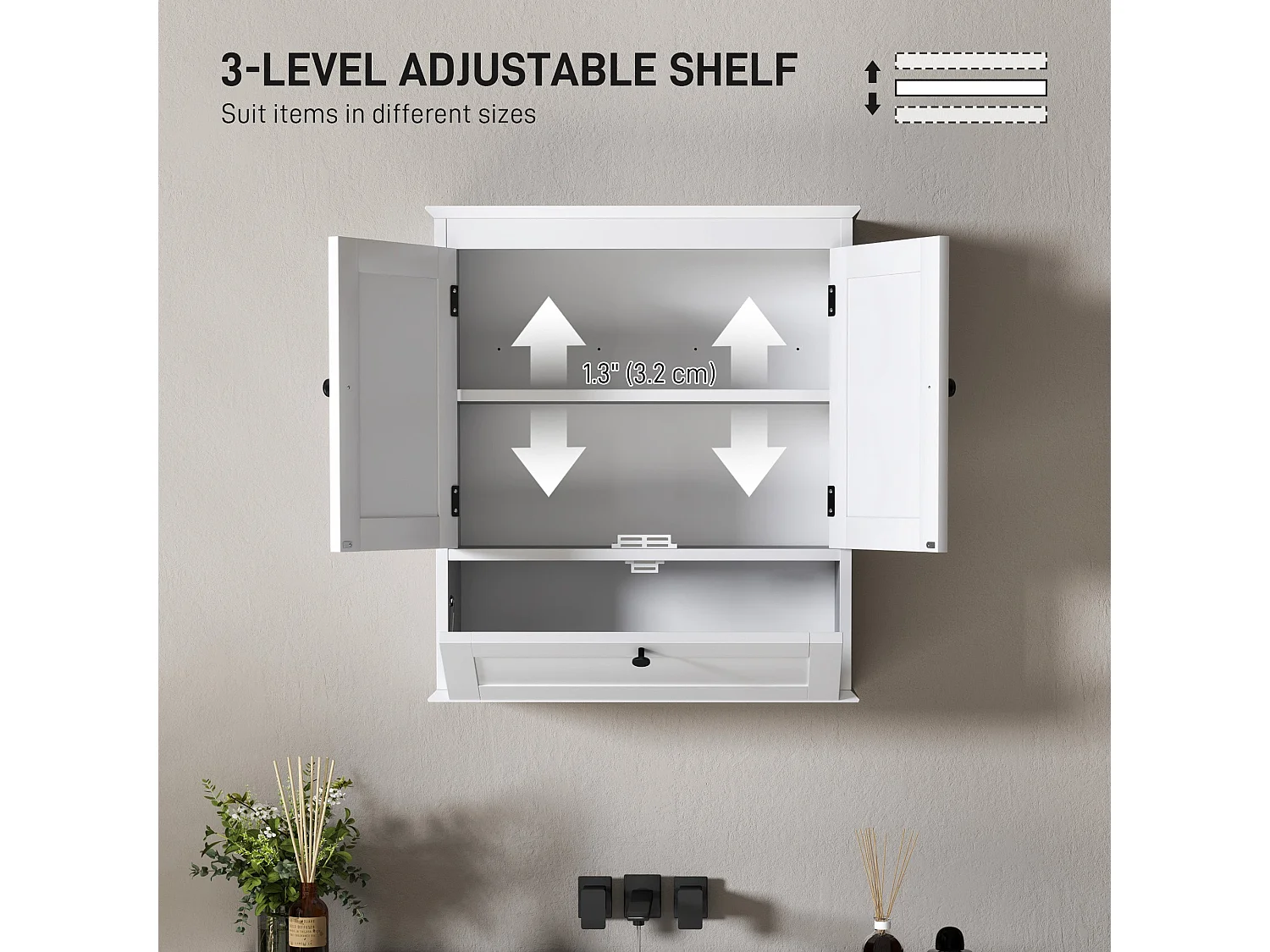 Nelavi Wall Mounted Bathroom Cabinet 55x22x62cm White