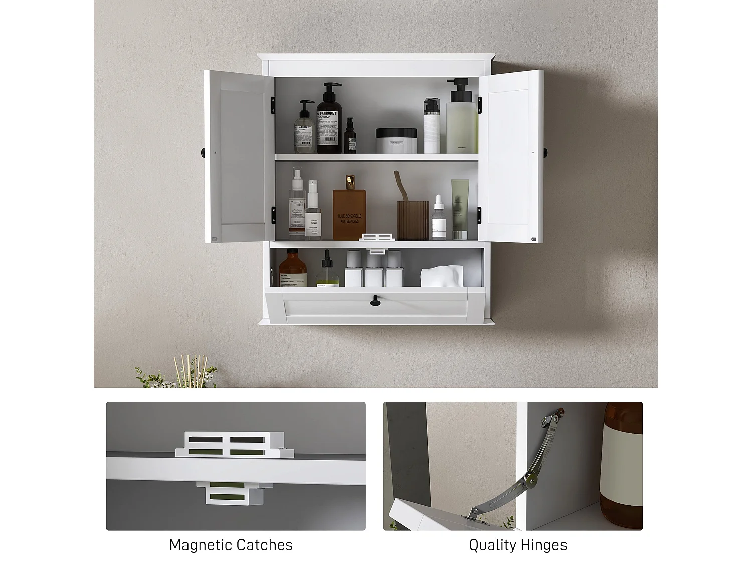 Nelavi Wall Mounted Bathroom Cabinet 55x22x62cm White