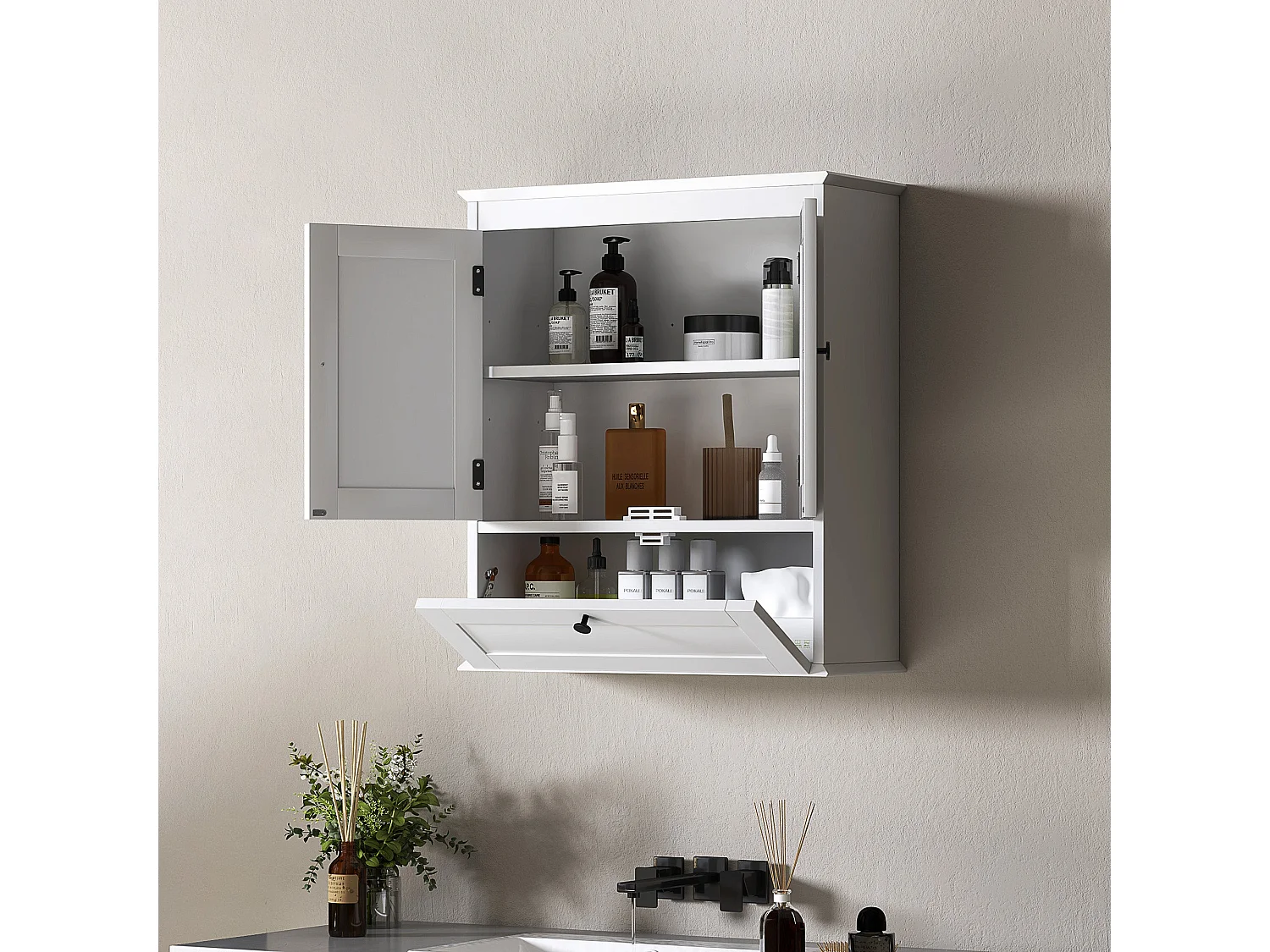 Nelavi Wall Mounted Bathroom Cabinet 55x22x62cm White