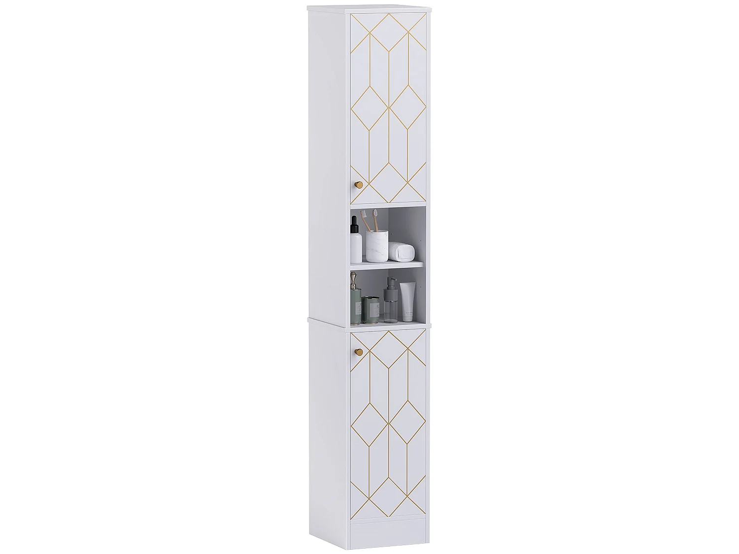 Conosu Slim Freestanding Bathroom Cabinet 30x30x170cm White Adjustable Shelves Hinged Doors