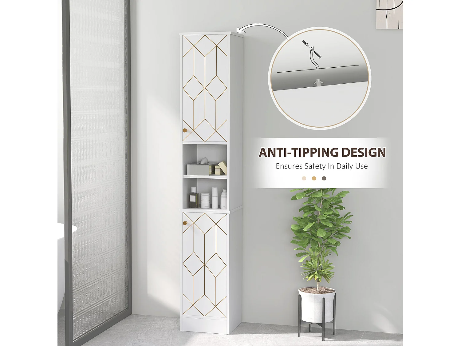Conosu Slim Freestanding Bathroom Cabinet 30x30x170cm White Adjustable Shelves Hinged Doors