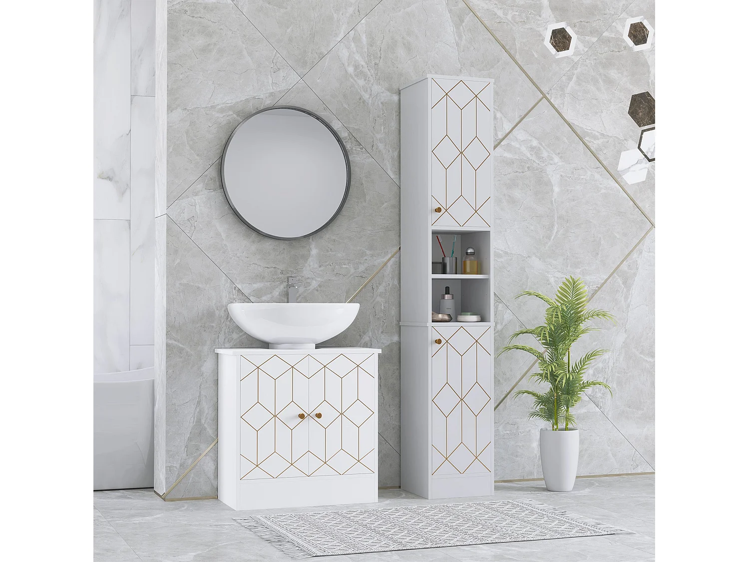 Conosu Slim Freestanding Bathroom Cabinet 30x30x170cm White Adjustable Shelves Hinged Doors