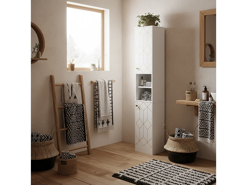Conosu Slim Freestanding Bathroom Cabinet 30x30x170cm White Adjustable Shelves Hinged Doors