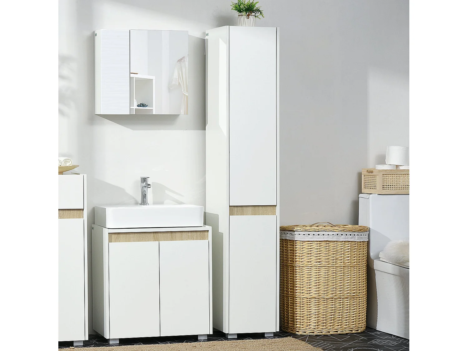 Moka Tall Freestanding Bathroom Cabinet 5 Tier Adjustable Shelving White