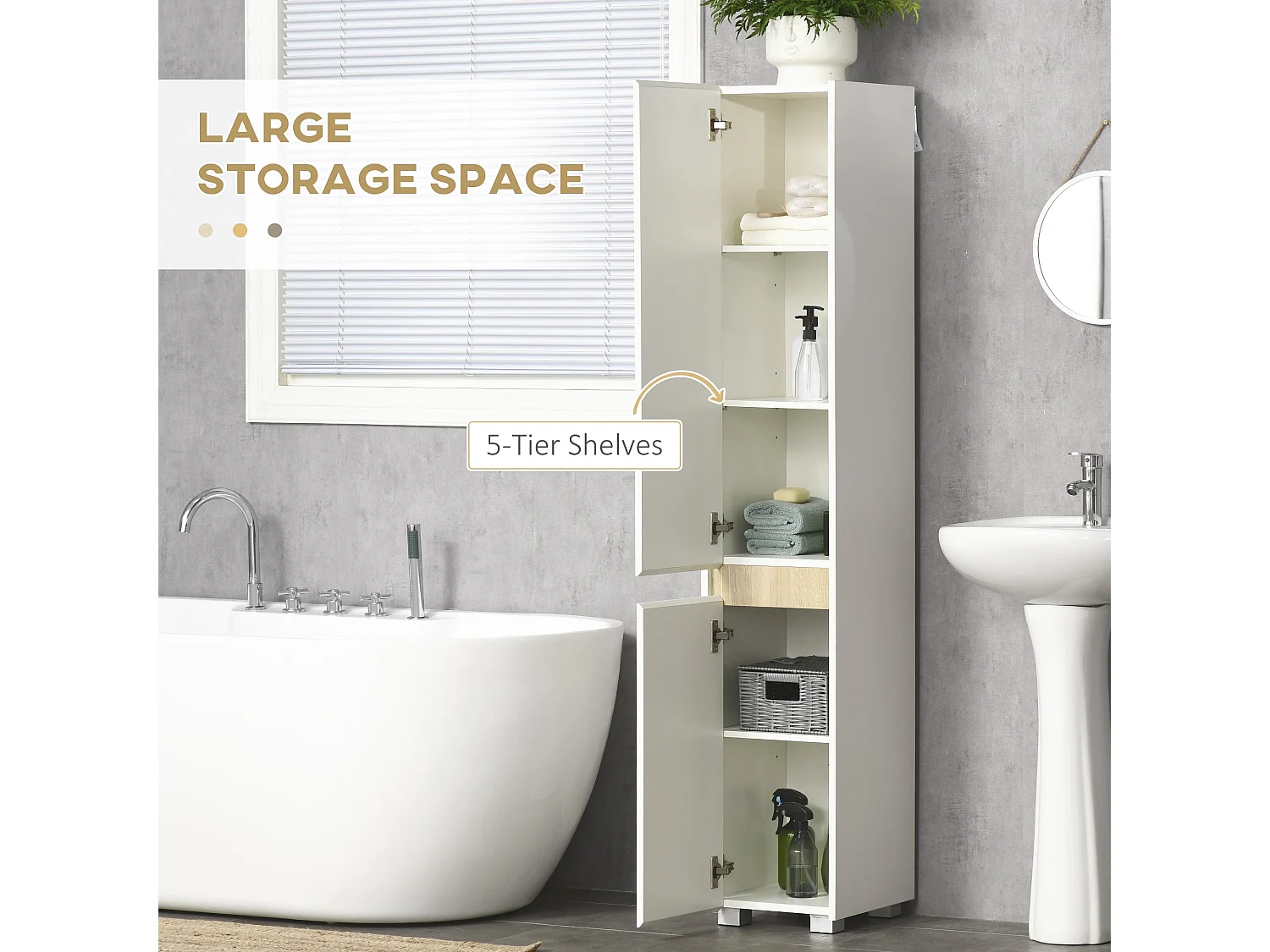 Moka Tall Freestanding Bathroom Cabinet 5 Tier Adjustable Shelving White