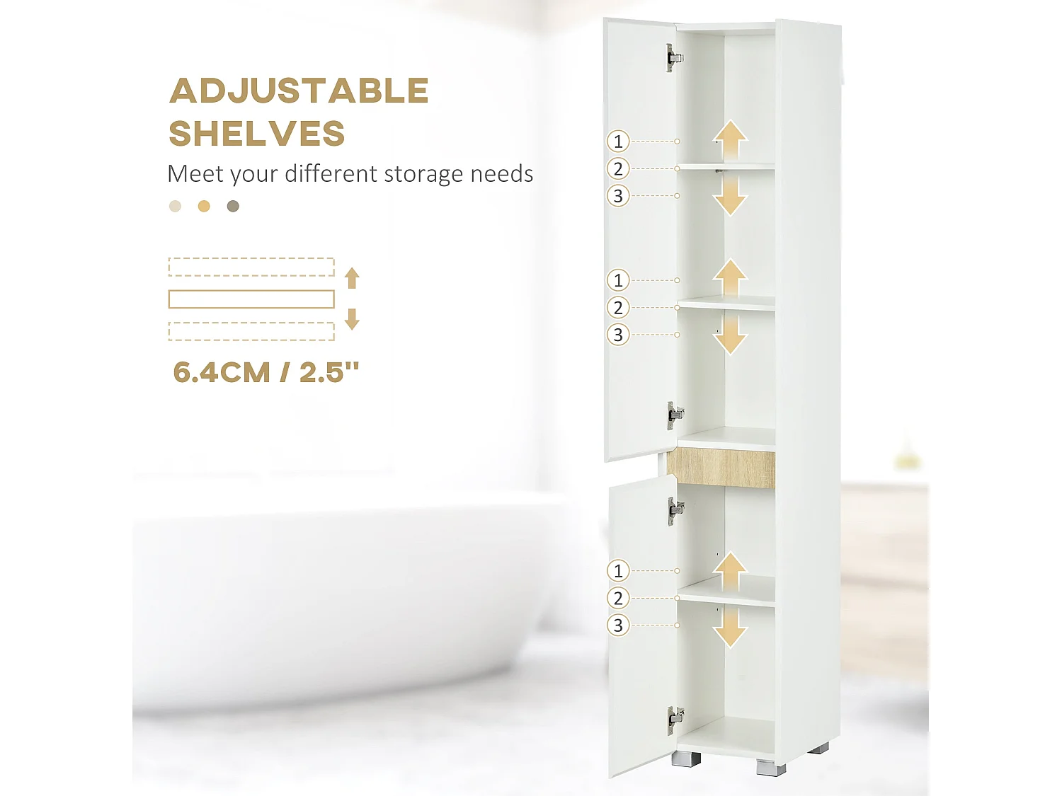 Moka Tall Freestanding Bathroom Cabinet 5 Tier Adjustable Shelving White