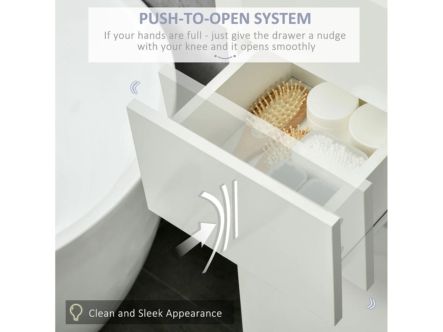 Elluno High Gloss White Tall Bathroom Cabinet with Push to Open Doors