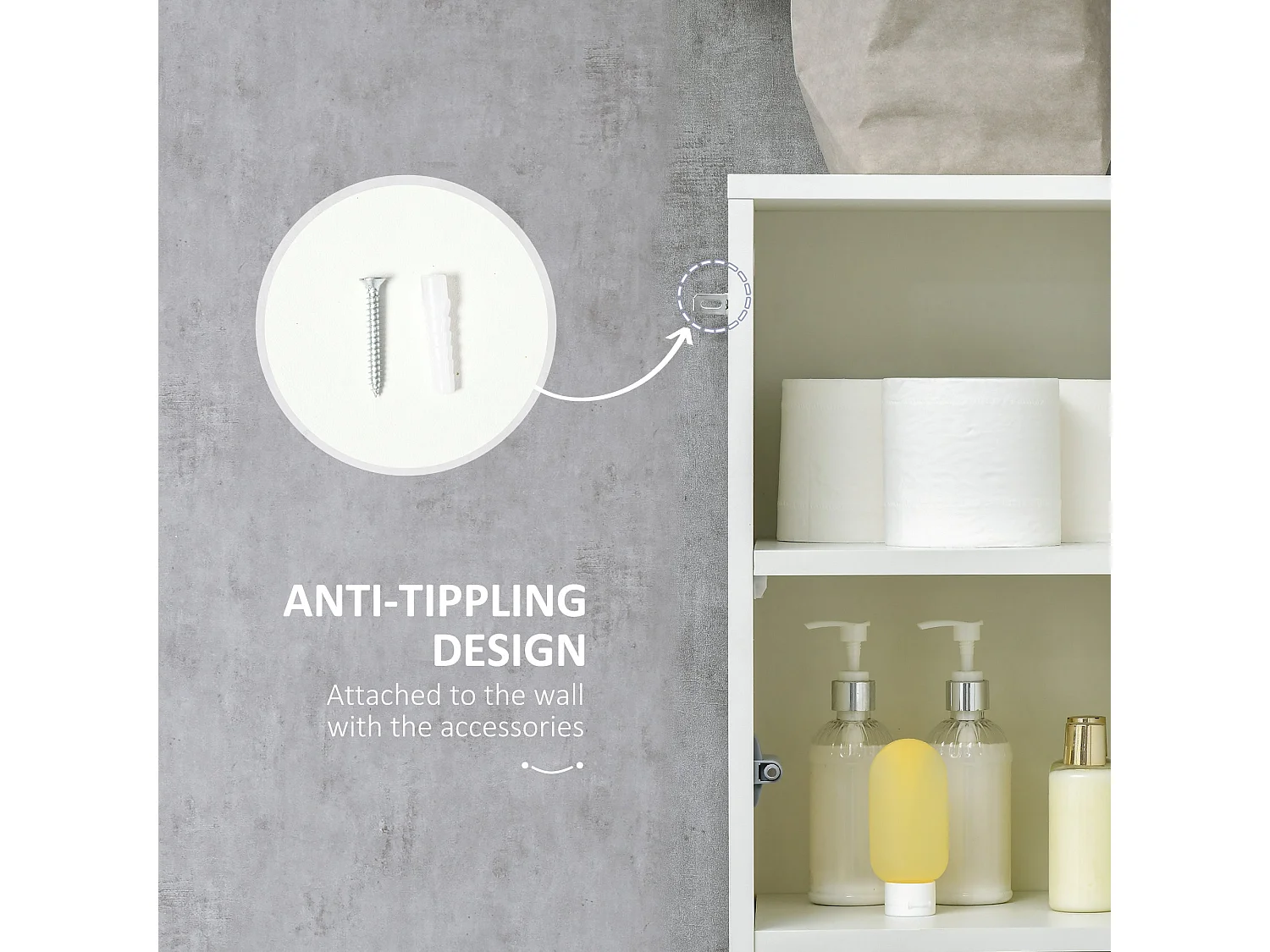 Elluno High Gloss White Tall Bathroom Cabinet with Push to Open Doors