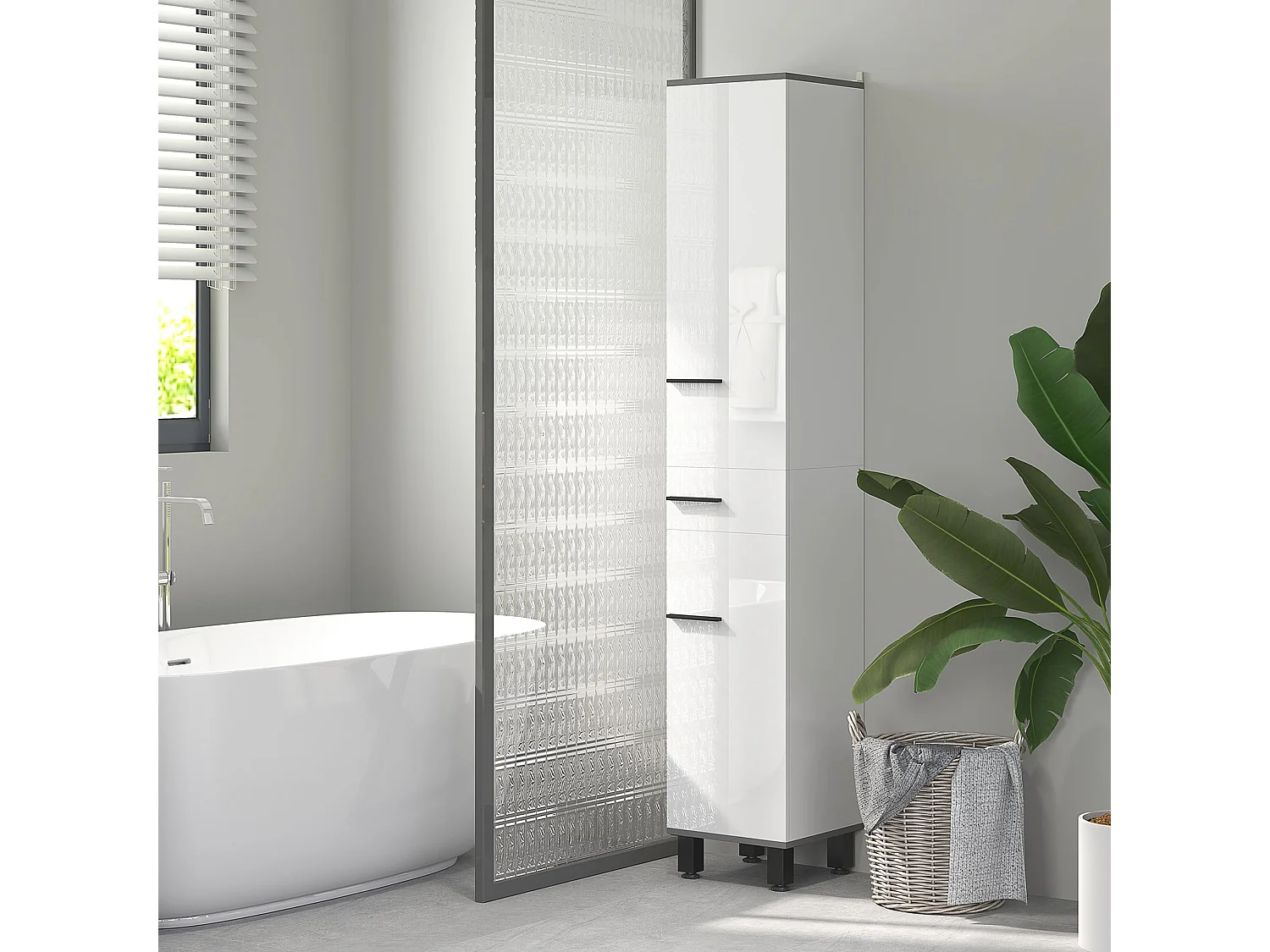 Mael Extra Tall Slim Bathroom Storage Cabinet 190cm White with Black Accents