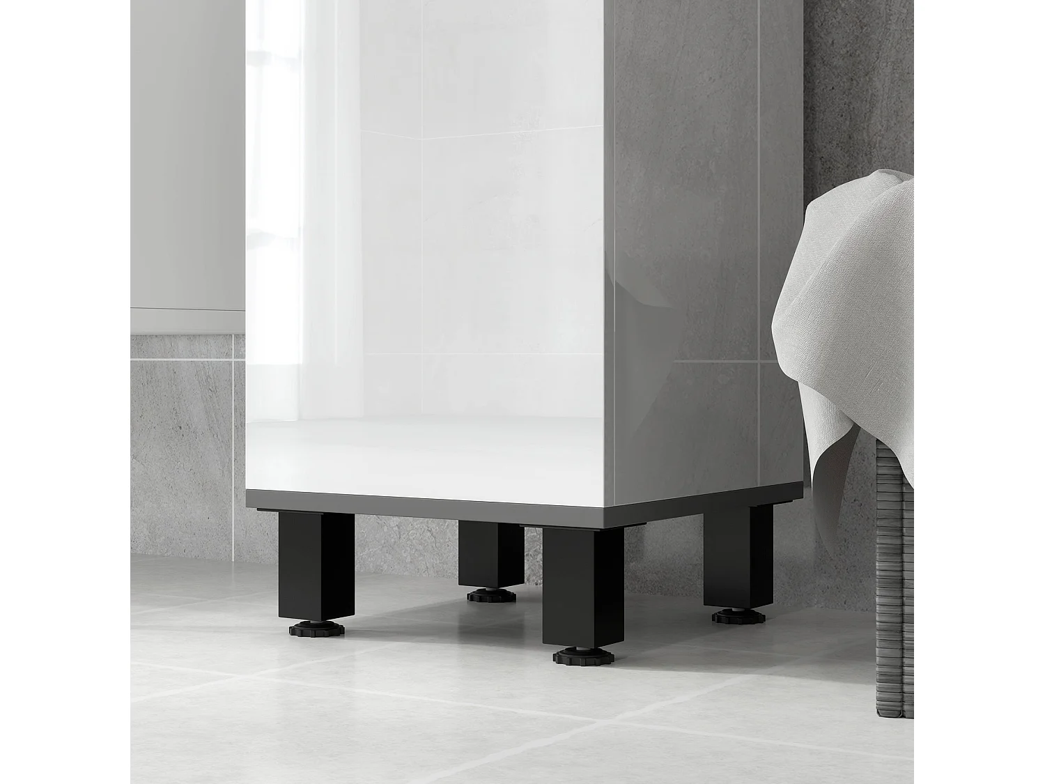 Mael Extra Tall Slim Bathroom Storage Cabinet 190cm White with Black Accents