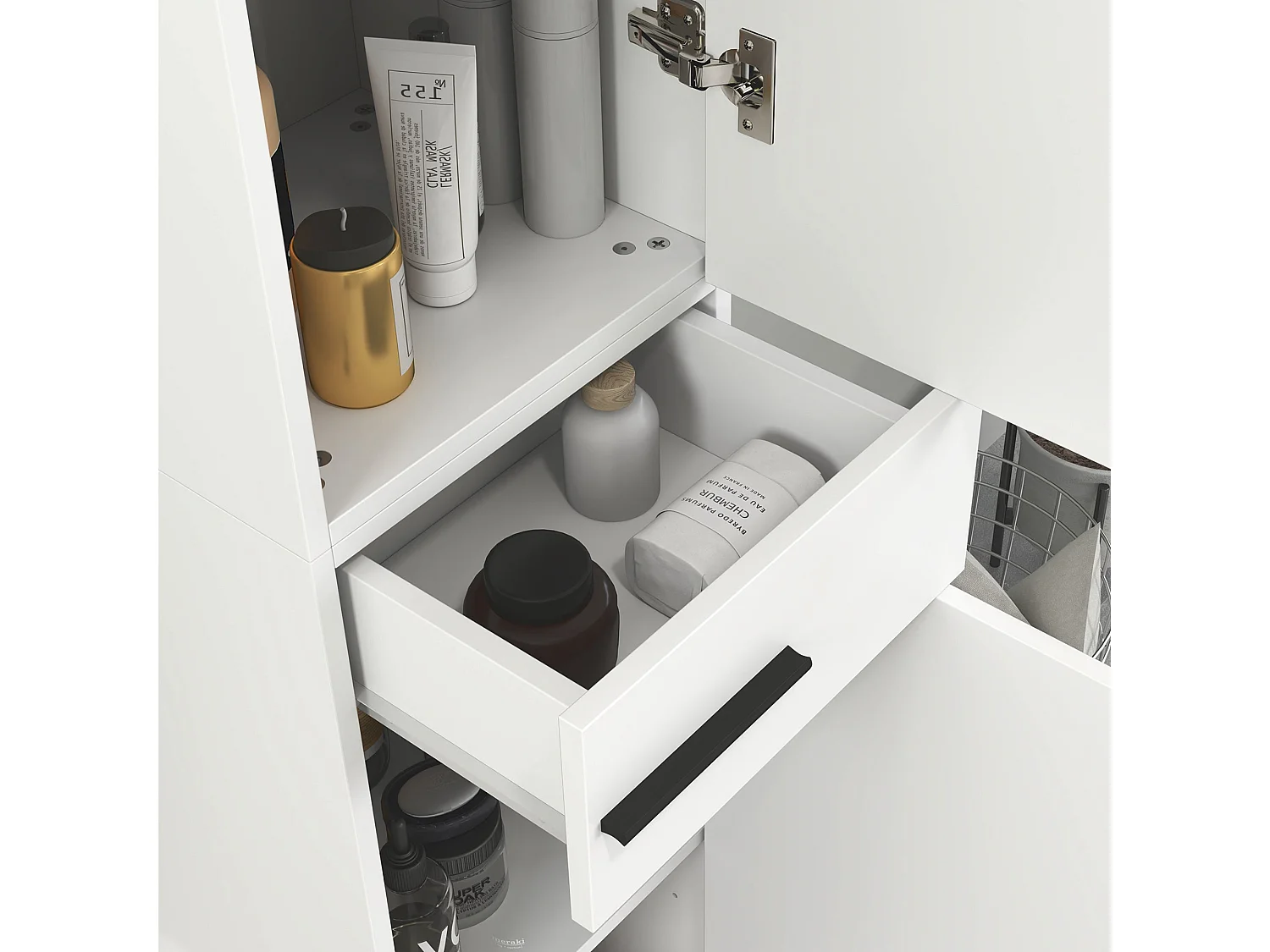 Mael Extra Tall Slim Bathroom Storage Cabinet 190cm White with Black Accents