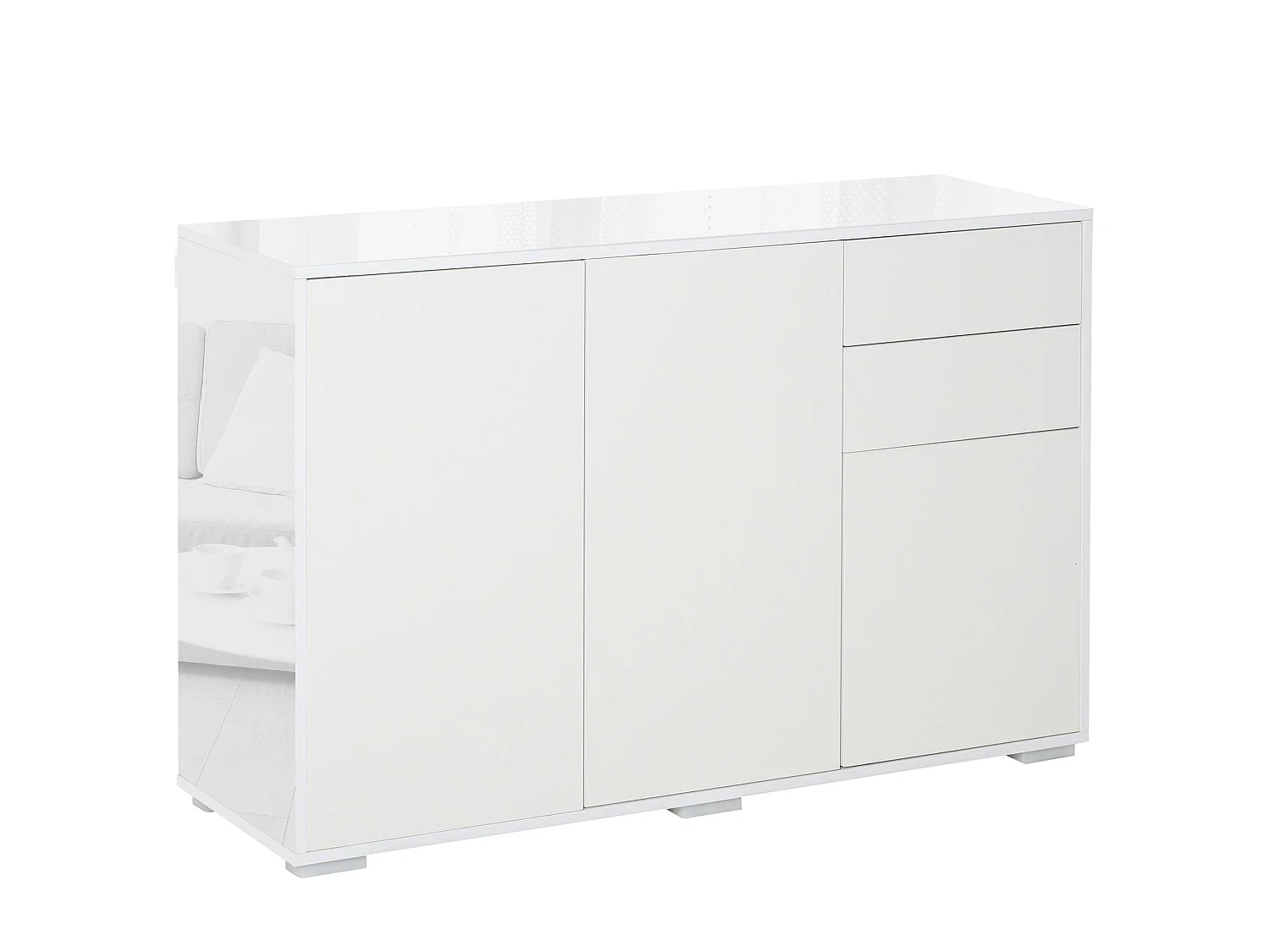 Talu High Gloss White Sideboard 2 Drawers 2 Cabinets 117 x 36 x 74cm
