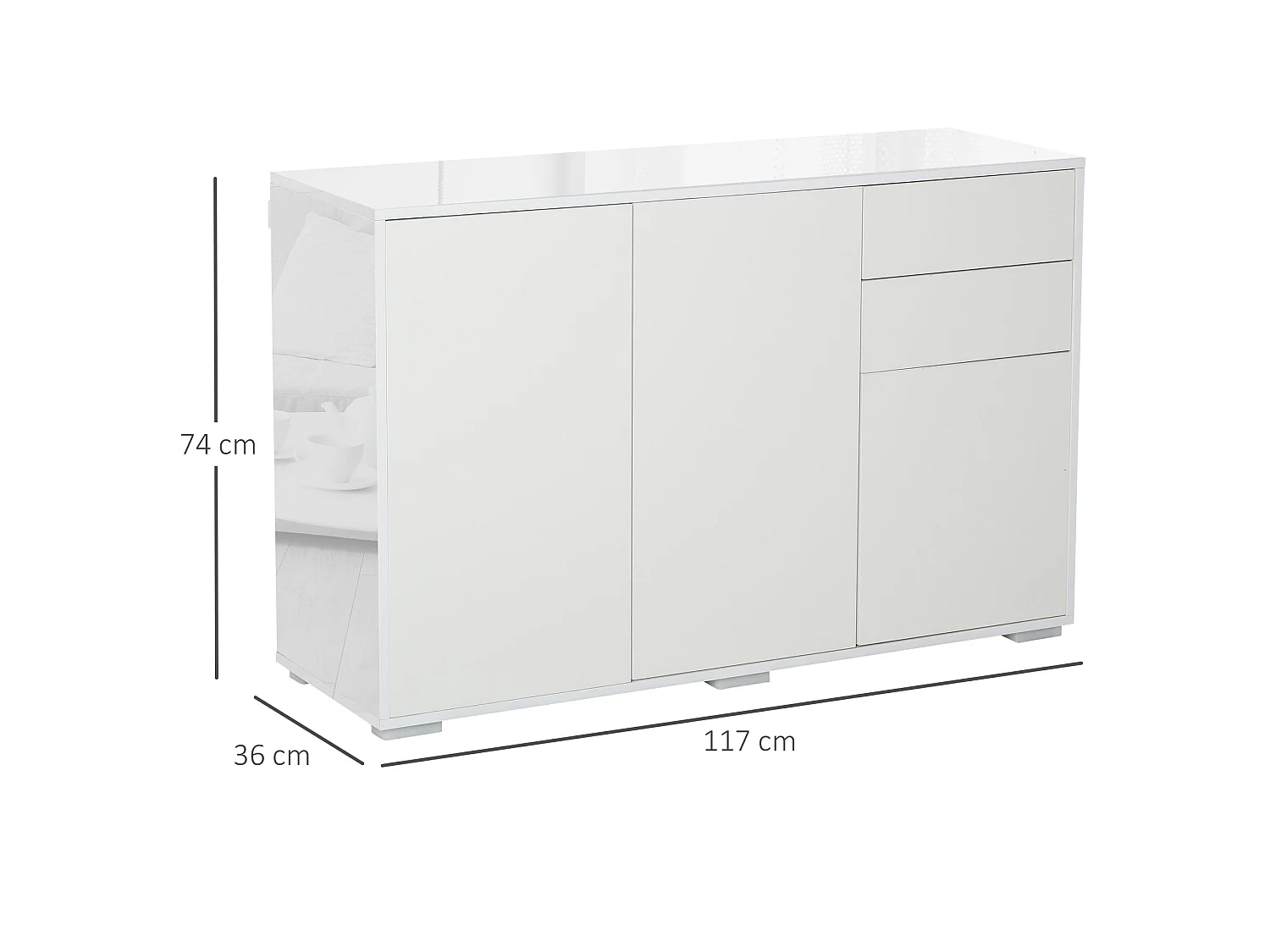 Talu High Gloss White Sideboard 2 Drawers 2 Cabinets 117 x 36 x 74cm