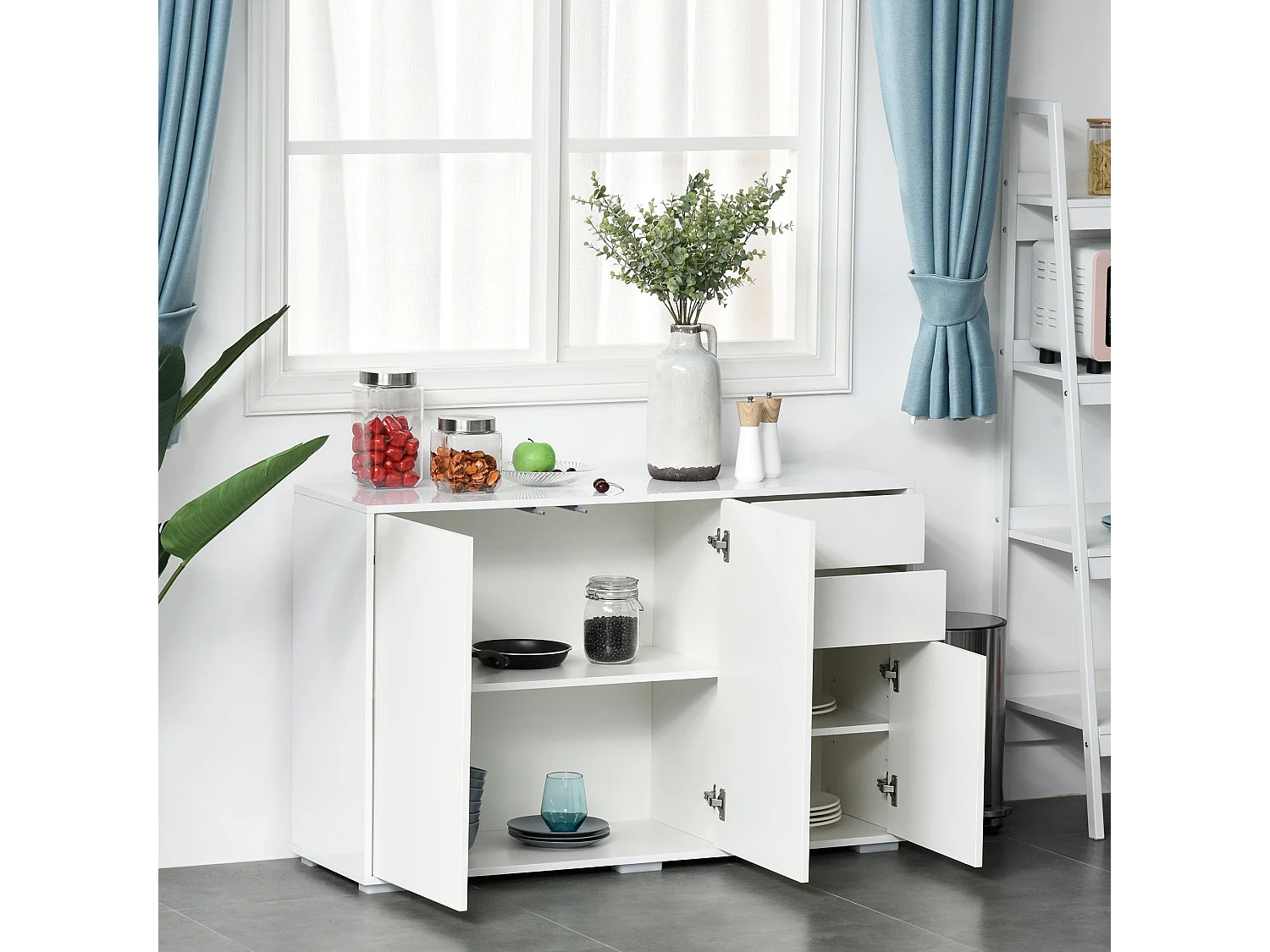 Talu High Gloss White Sideboard 2 Drawers 2 Cabinets 117 x 36 x 74cm