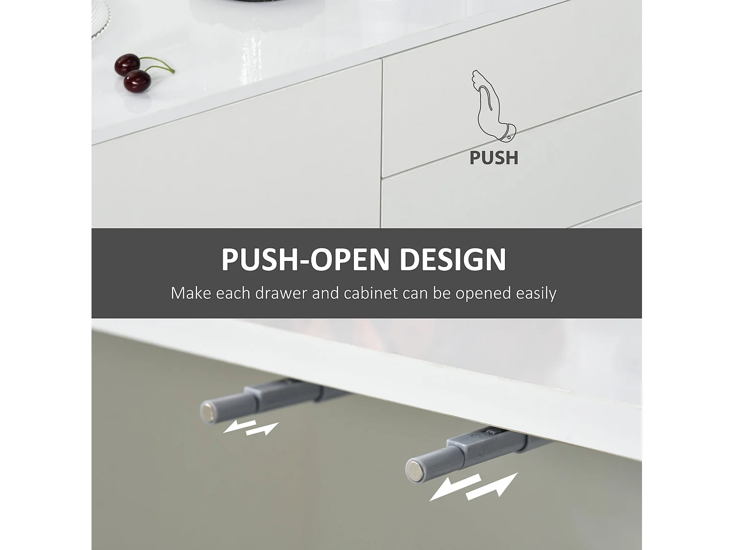 Talu High Gloss White Sideboard 2 Drawers 2 Cabinets 117 x 36 x 74cm