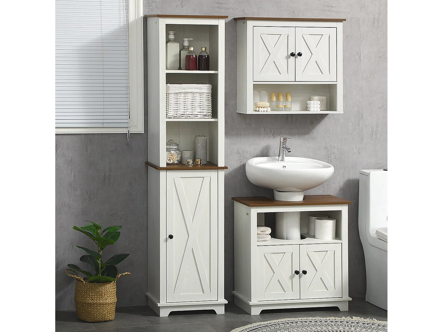 Nesoli Tall Bathroom Storage Cabinet White and Brown 39.5x30x160cm