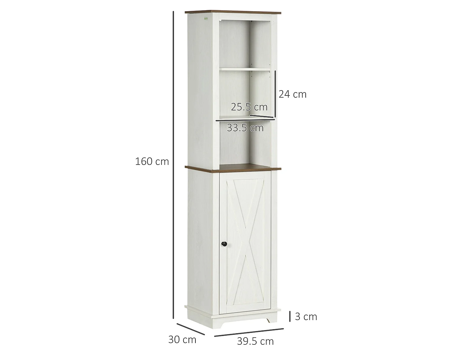 Nesoli Tall Bathroom Storage Cabinet White and Brown 39.5x30x160cm