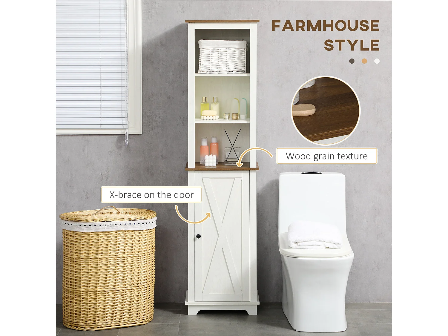 Nesoli Tall Bathroom Storage Cabinet White and Brown 39.5x30x160cm
